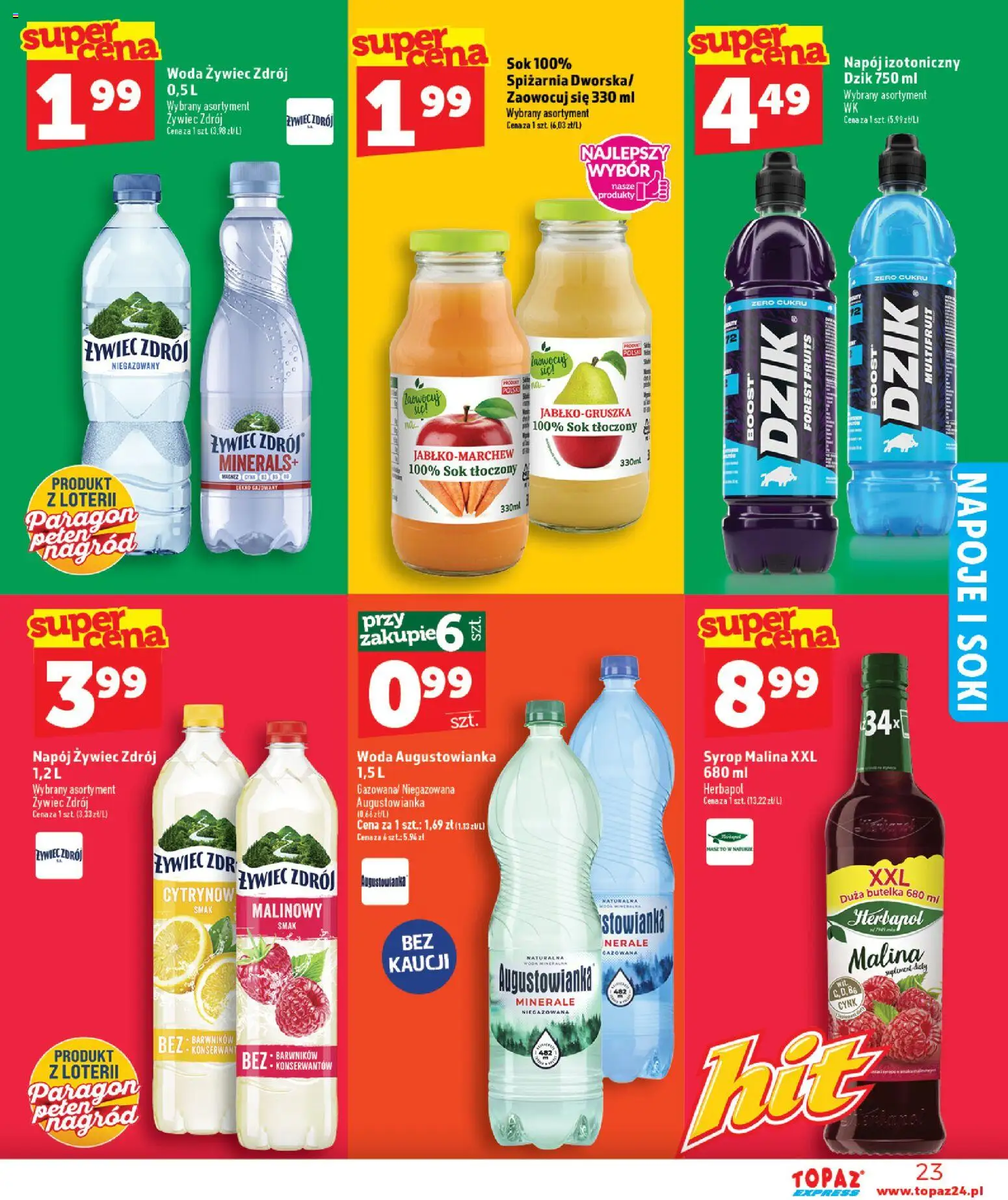 Topaz gazetka - Express od 03.09.2026 | Strona: 23 | Produkty: Syrop, Malina, Soki, Sok
