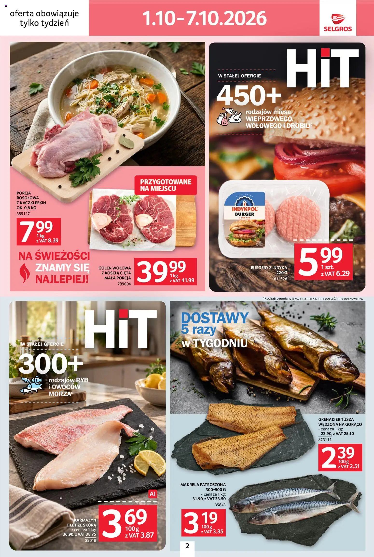 Selgros cash&carry gazetka - Jeszcze więcej super promocji od 01.10.2026 | Strona: 2 | Produkty: Porcja rosołowa, Makrela, Filet, Burger