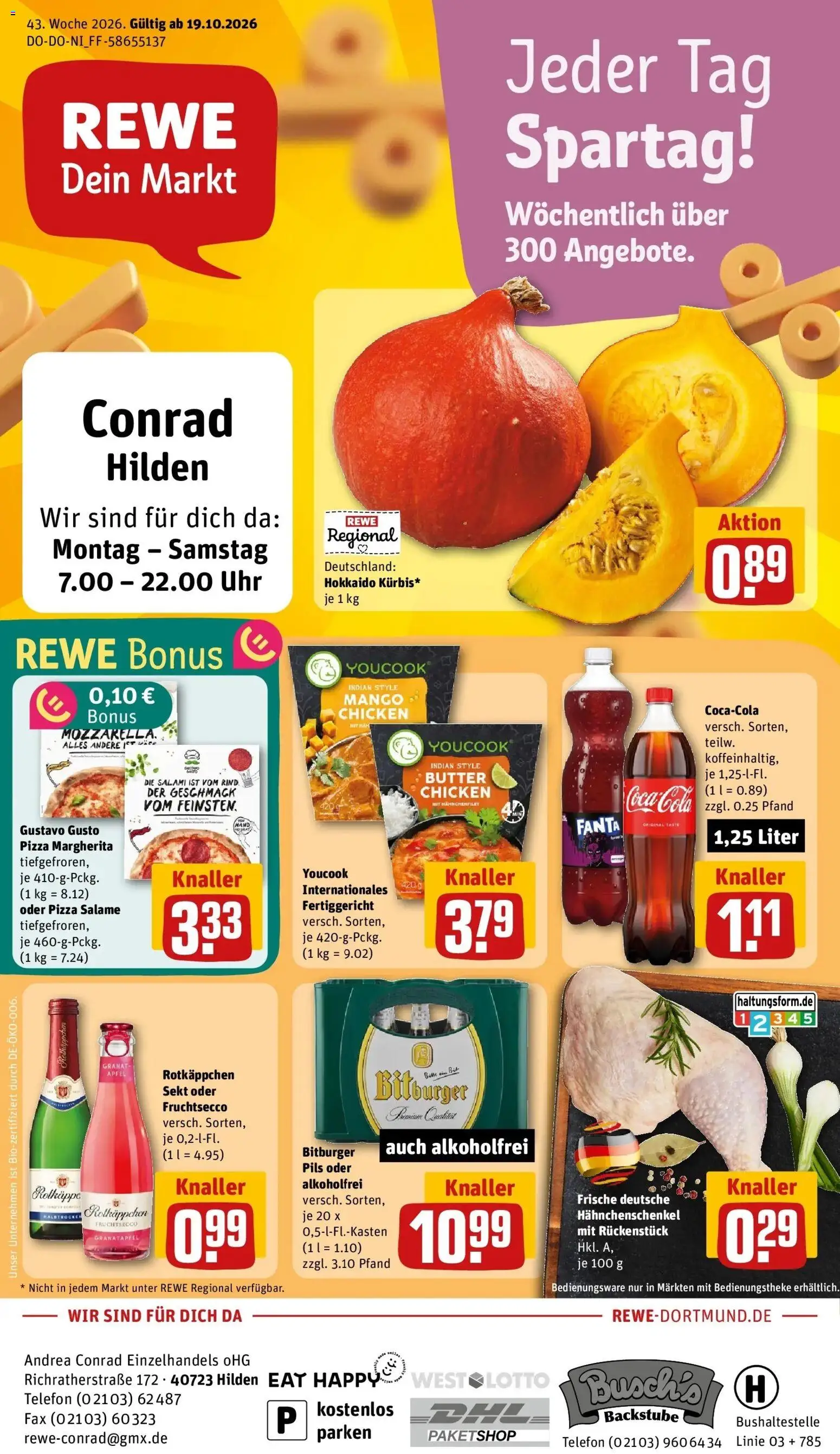 REWE Prospekt ab 19.10.2026 zum Blättern » Angebote | Seite: 1 | Produkte: Gustavo gusto, Coca cola, Sekt, Äpfel