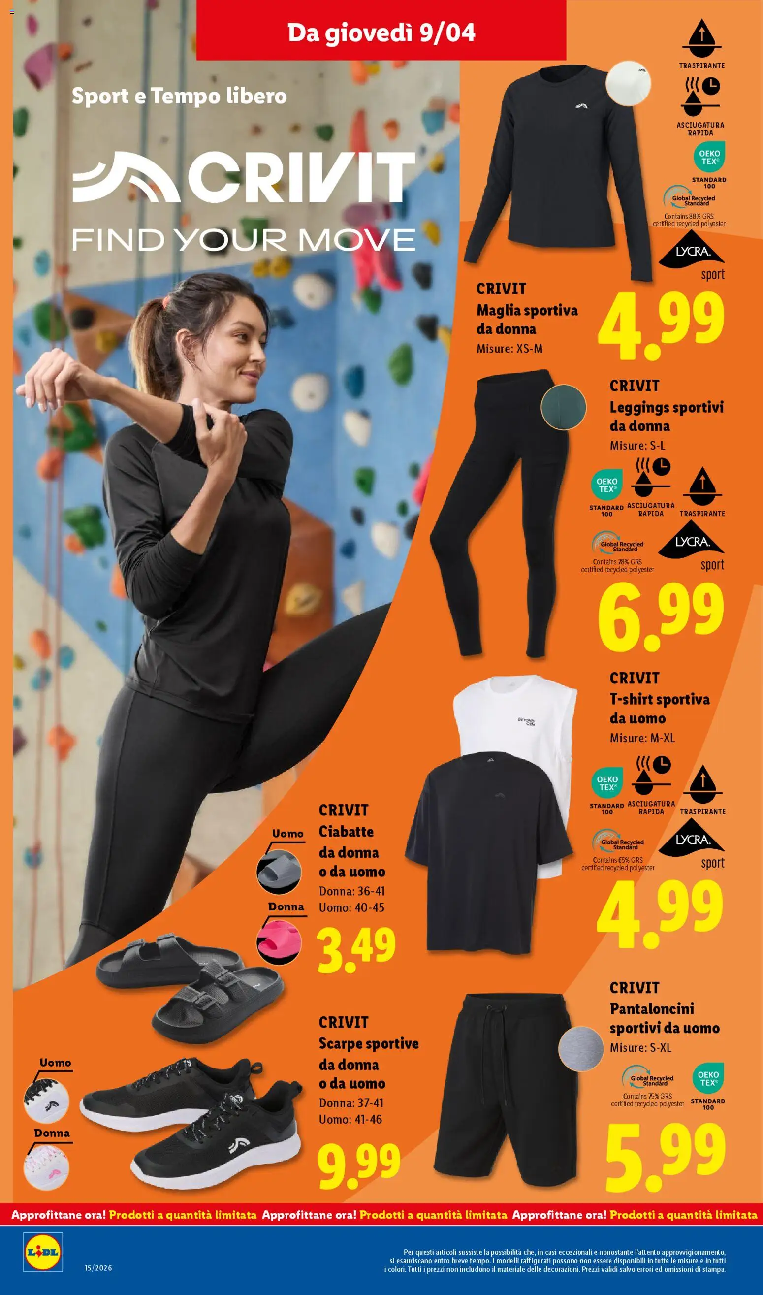 Volantino Lidl del 09.04.2026 | Pagina: 24 | Prodotti: Pantaloncini, Leggings, Ciabatte, Scarpe