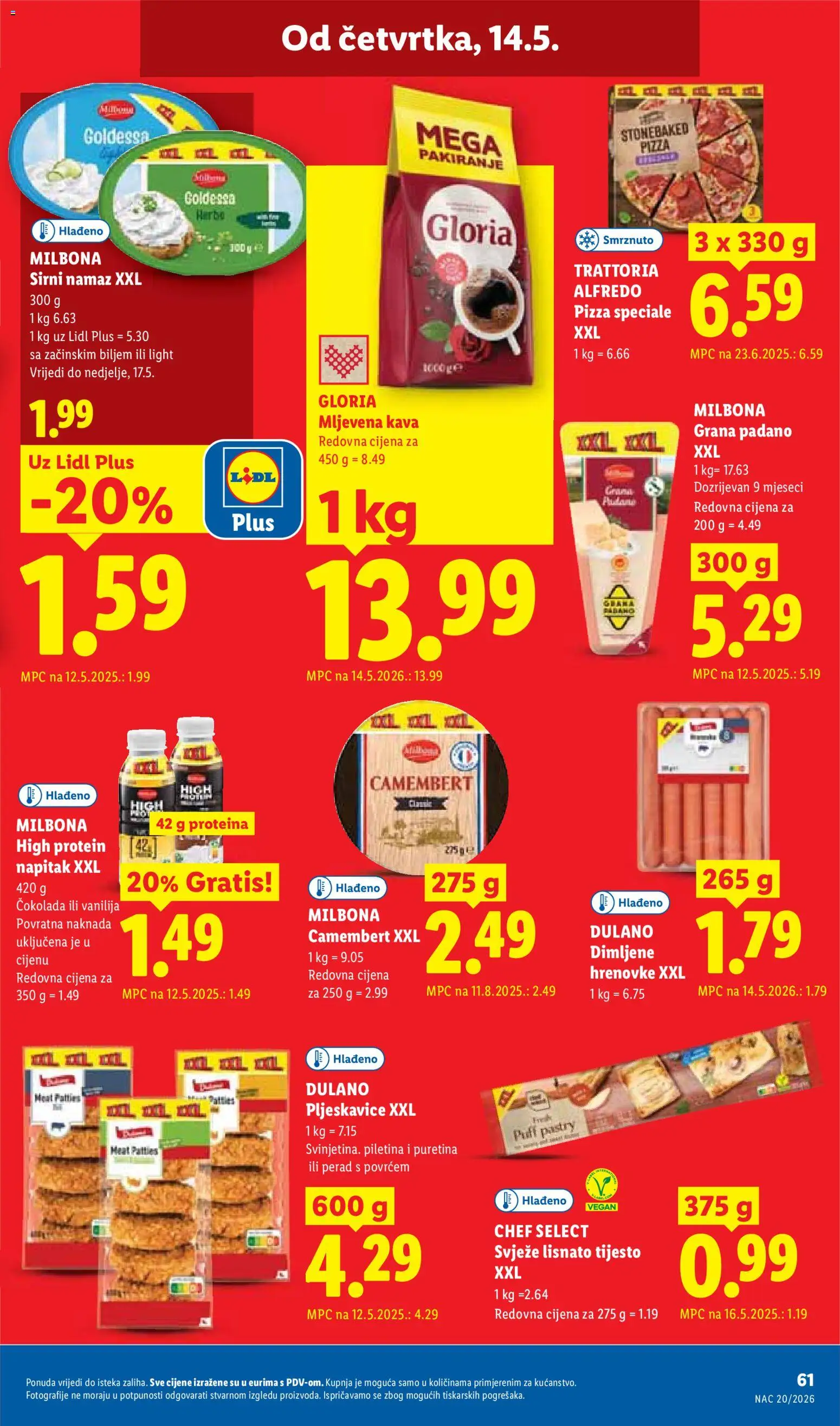 Lidl katalog | vrijedi od 11.05.2026 | Stranica: 61 | Proizvodi: Grana Padano, Mljevena kava, Piletina, Lisnato tijesto