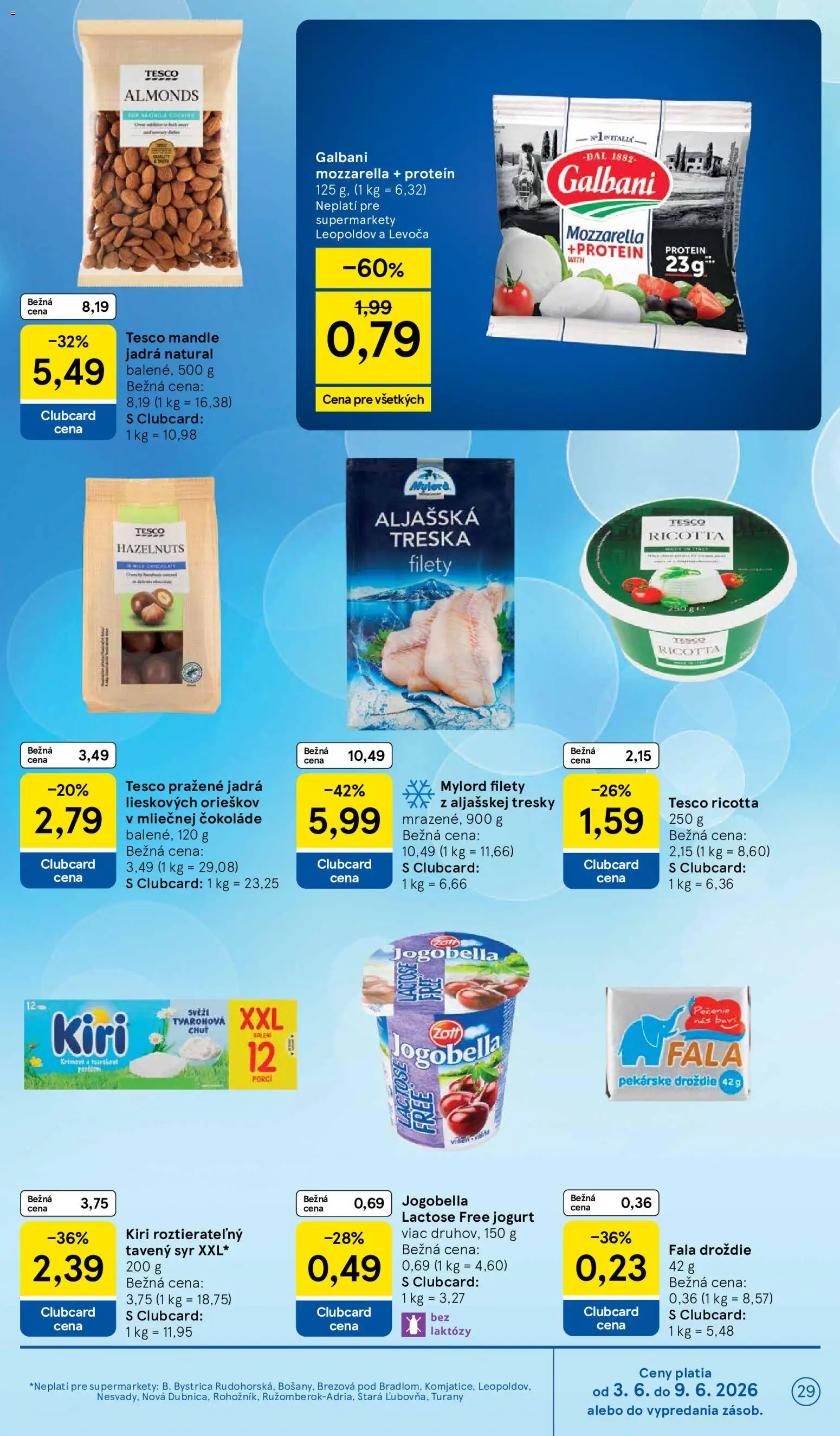 Nové Tesco akcie – leták je platný od 03.06.2026 | Strana: 29 | Produkty: Syr, Mozzarella, Protein, Mandle