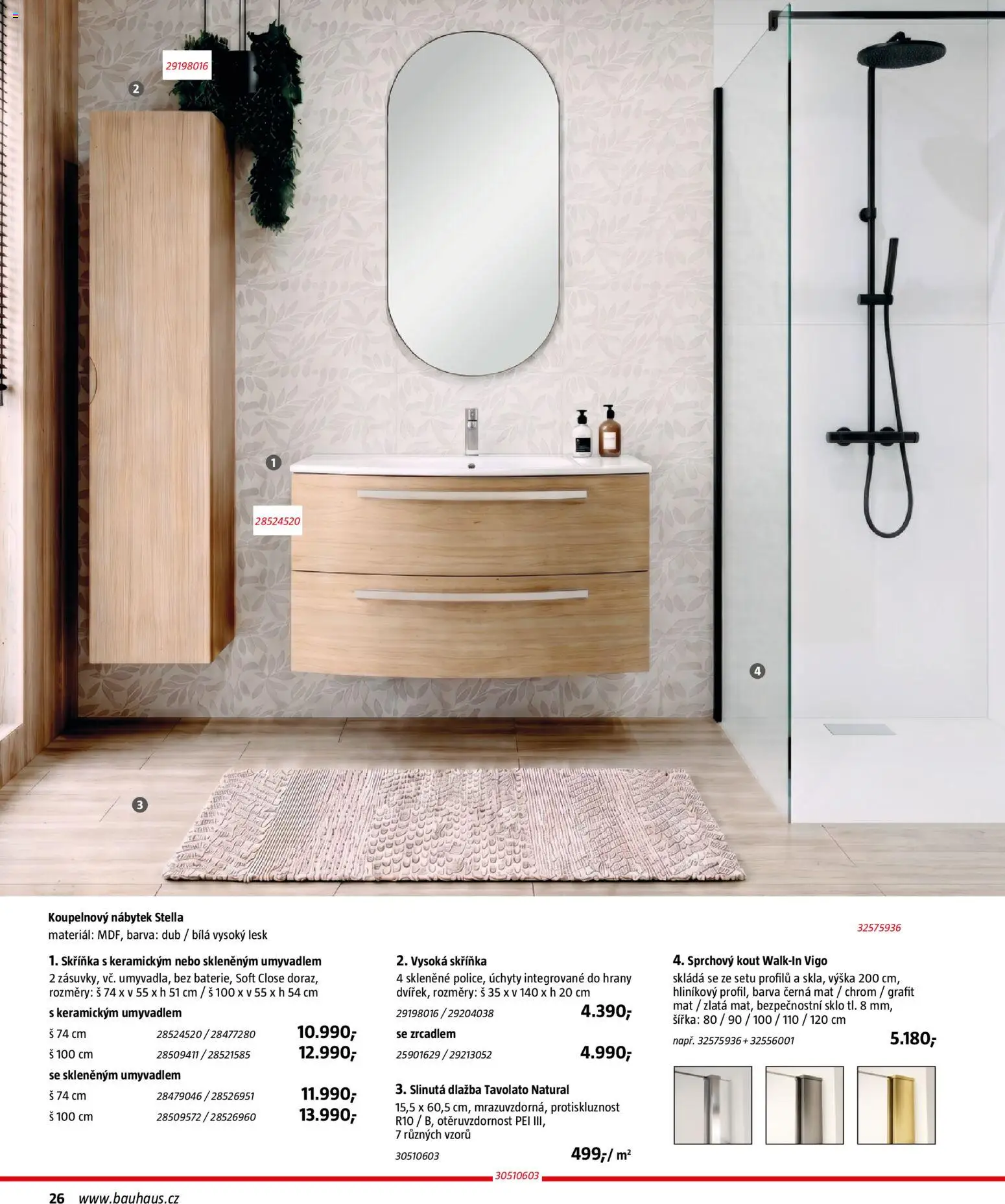 Katalog Sanita od 29.09.2026 | Strana: 26 | Produkty: Dlažba, Koupelnový nábytek, Skříňka, Sprchový kout