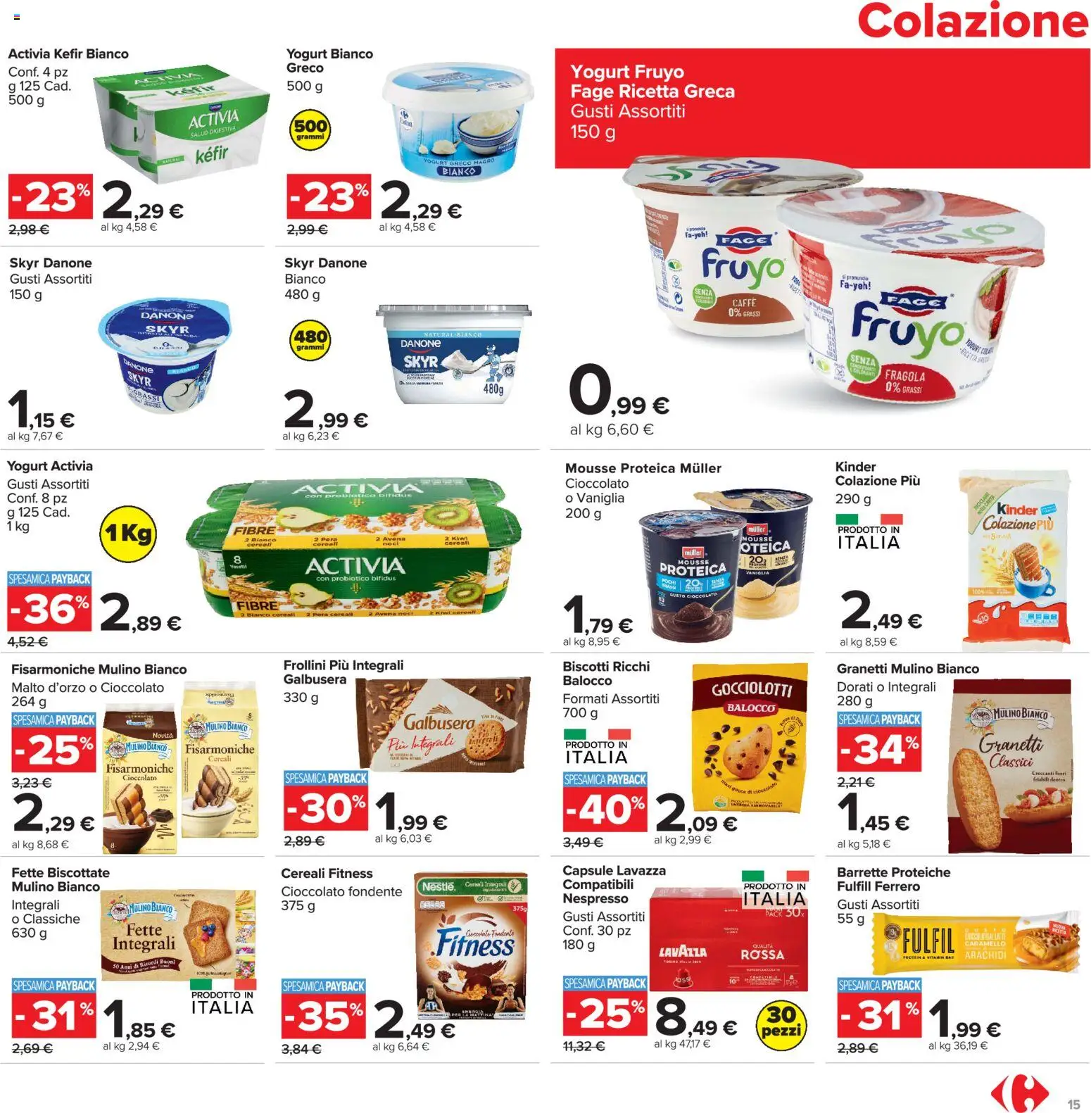 Volantino Carrefour del 16.06.2026 | Pagina: 15 | Prodotti: Yogurt, Biscotti, Arachidi, Lavazza