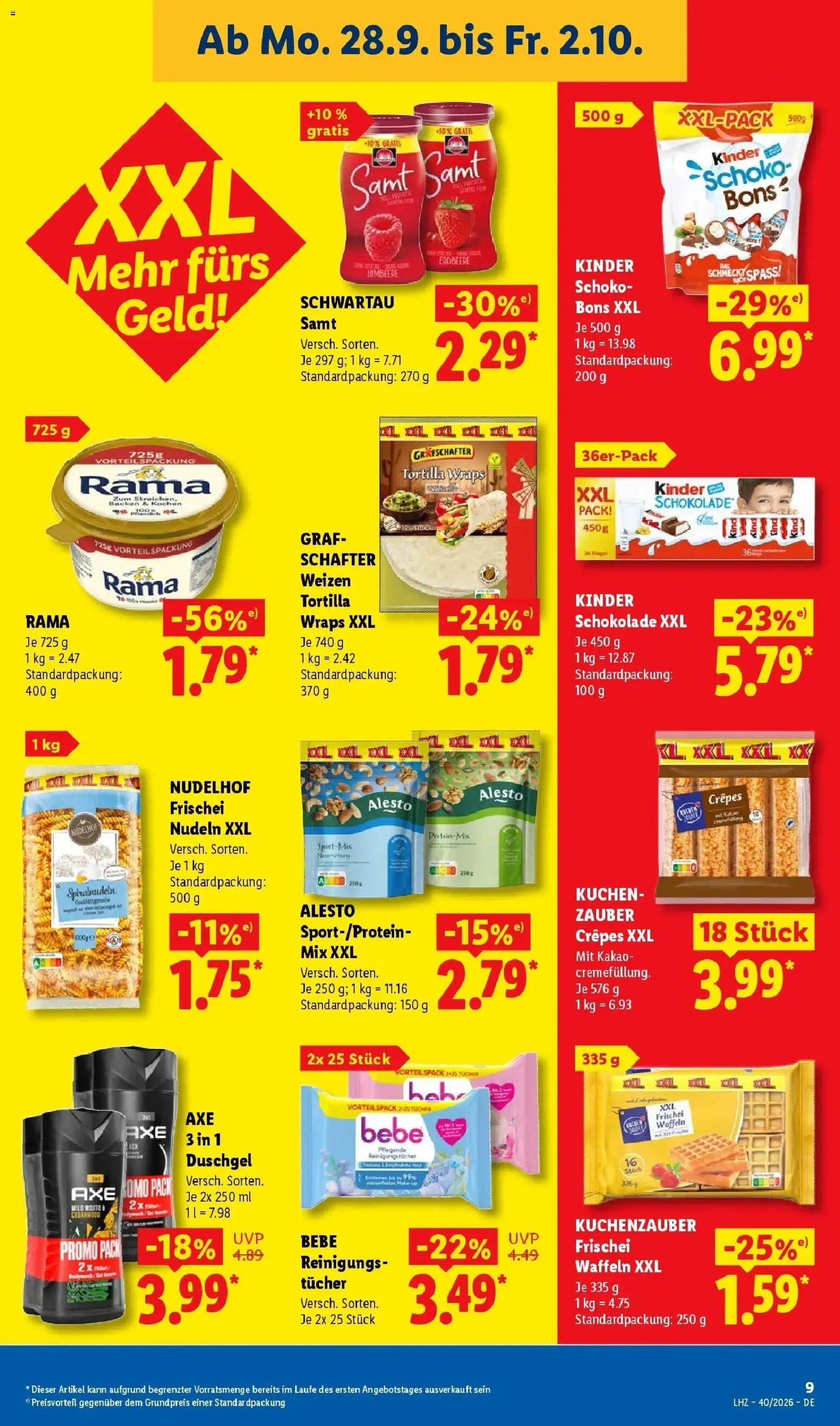 Lidl Prospekt Zülpich (ab 28.09.2026) zum Blättern » Angebote | Seite: 15 | Produkte: Rama, Duschgel, Axe, Pasta