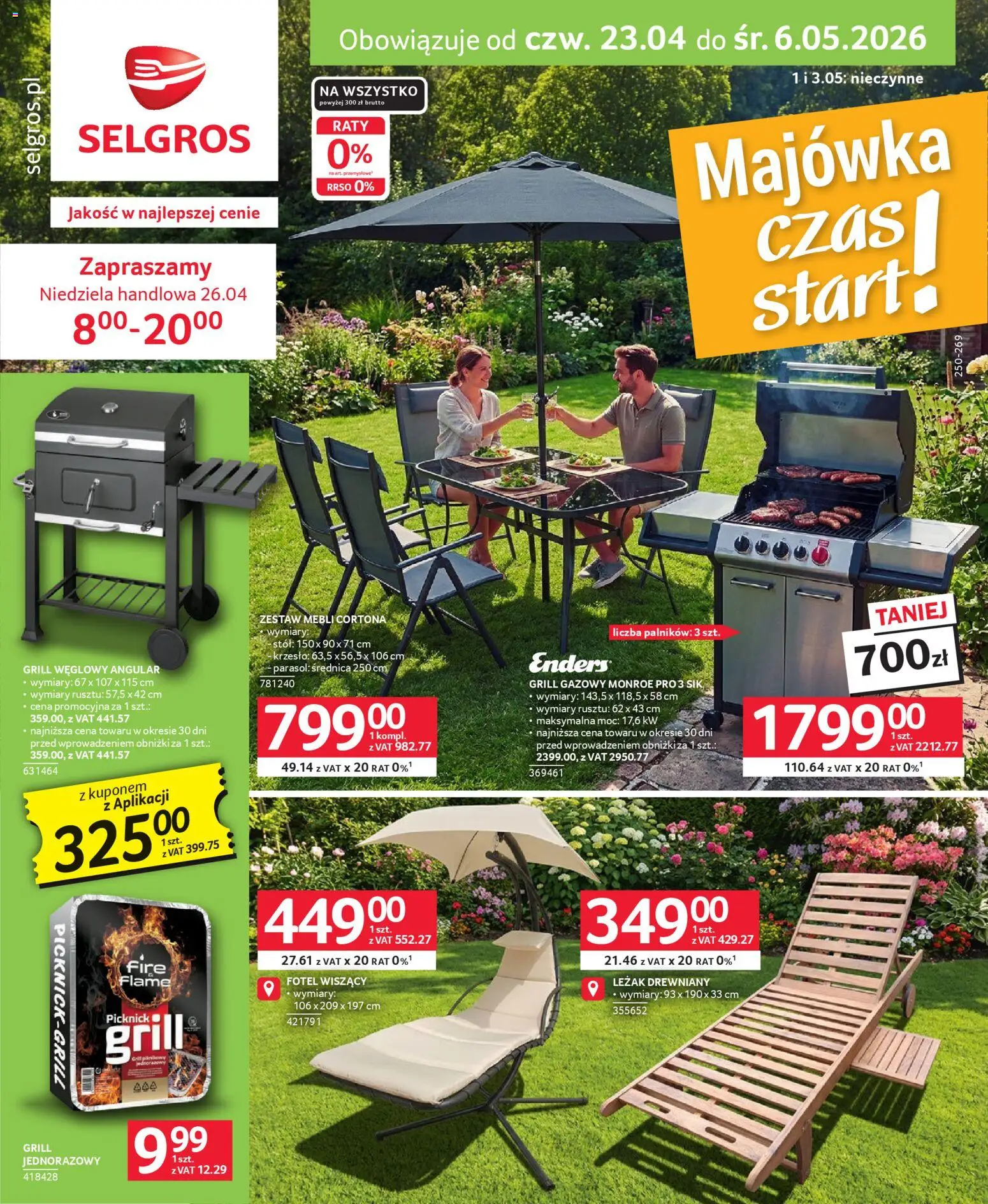 Selgros cash&carry gazetka - Grillowanie od 23.04.2026 | Strona: 13 | Produkty: Grill gazowy, Fotel, Leżak, Grill jednorazowy