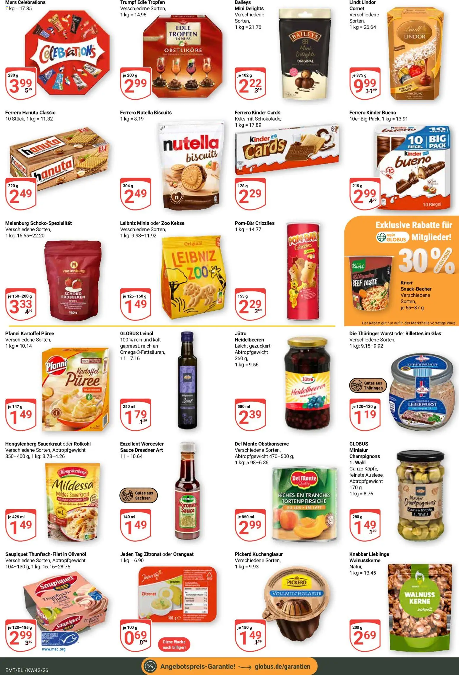 Globus Prospekt Erfurt – gültig ab 12.10.2026 | Seite: 18 | Produkte: Leinöl, Heidelbeeren, Saft, Lindt