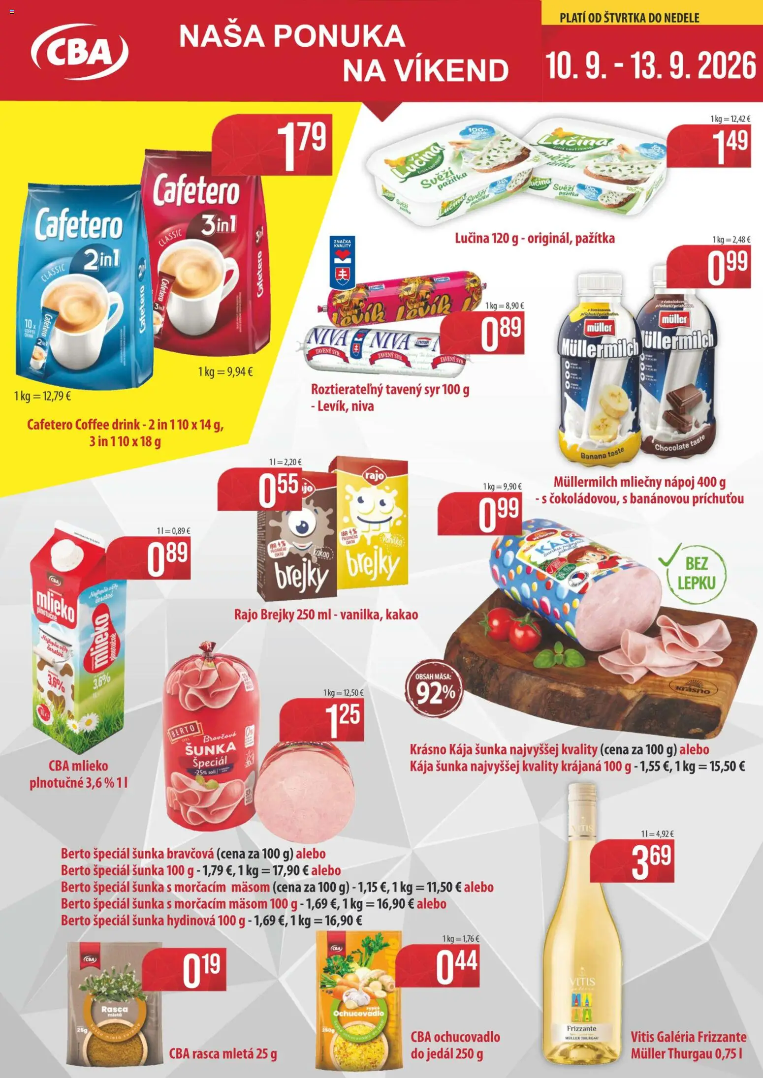 Nové Sintra akcie – leták je platný od 10.09.2026 | Strana: 1 | Produkty: Pažítka, Šunka, Niva, Tavený syr