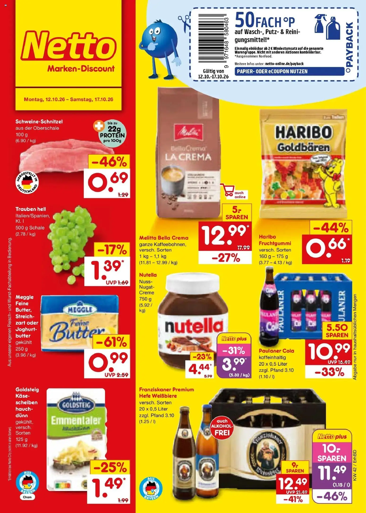 Netto Marken-Discount Prospekt Velden – gültig ab 12.10.2026 | Seite: 1 | Produkte: Cola, Trauben, Fleisch, Paulaner