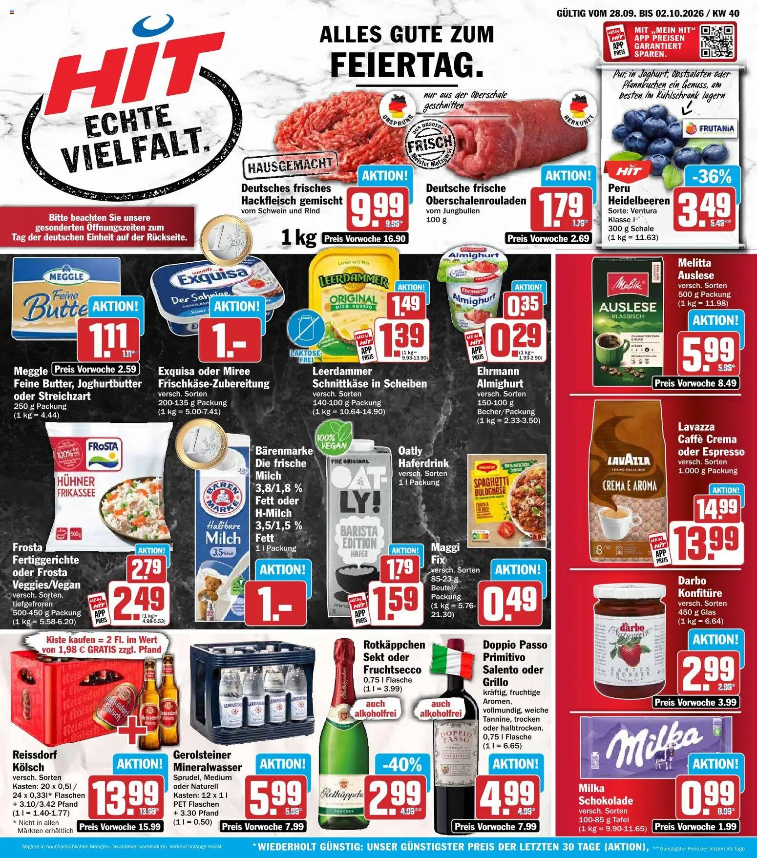 HIT Prospekt – gültig ab 28.09.2026 | Seite: 1 | Produkte: Maggi, Spaghetti, Mineralwasser, Haferdrink