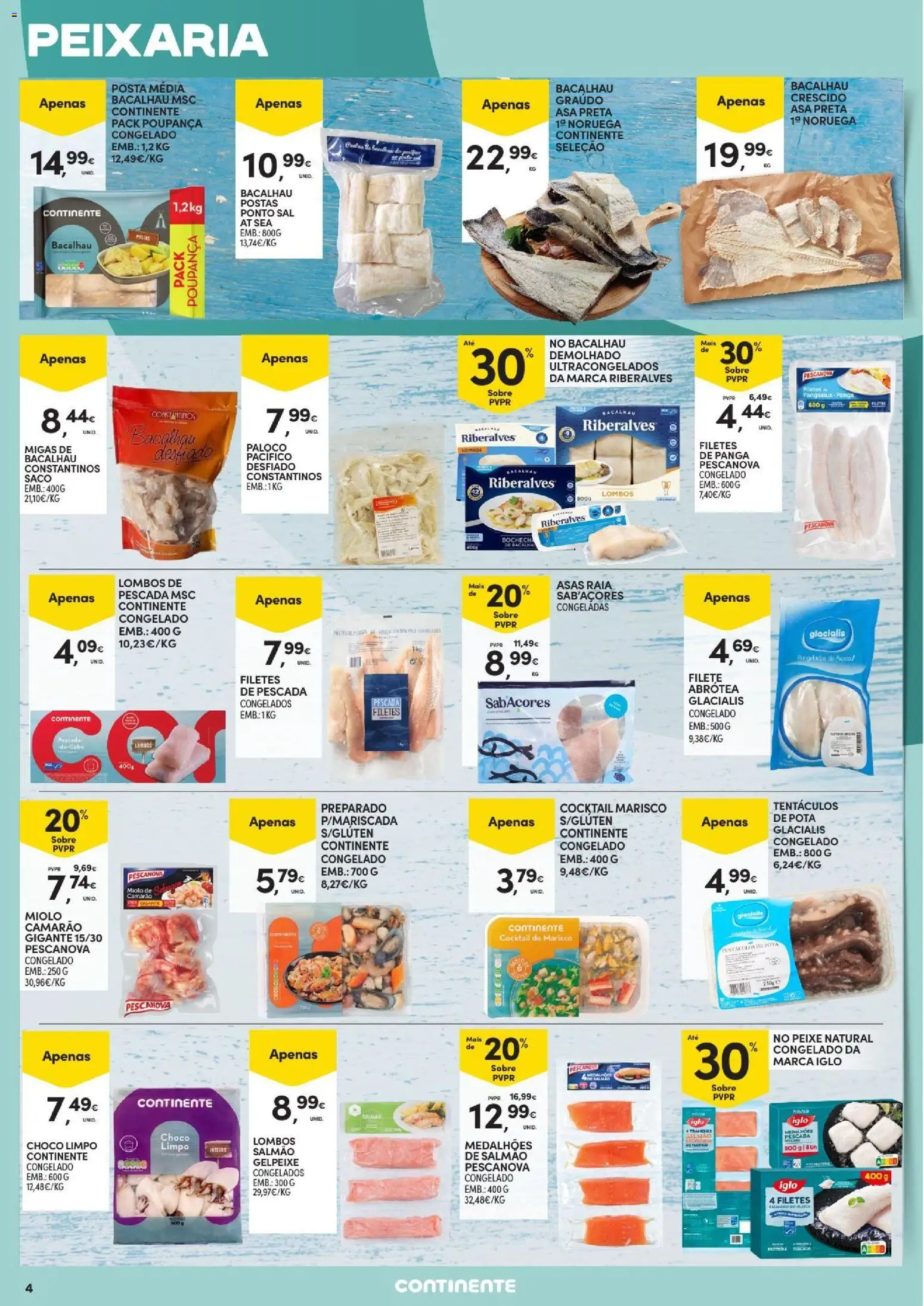 Continente Açores │ válido de 09/07/2026 | Página: 4 | Produtos: Bacalhau, Pescada, Sal, Salmão