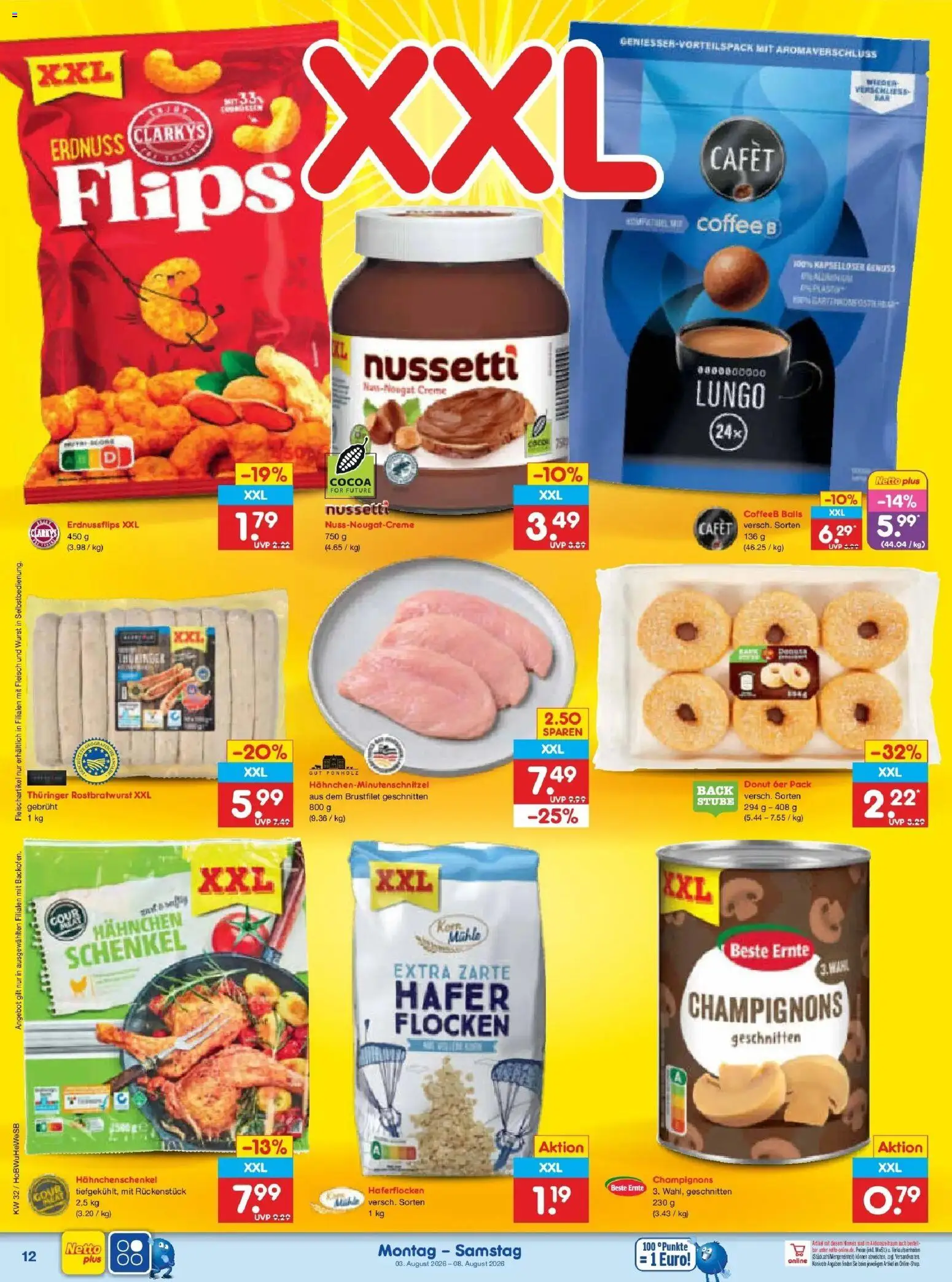 Netto Marken-Discount Prospekt Hamburg – gültig ab 03.08.2026 | Seite: 26 | Produkte: Hahnchenschenkel, Creme, Champignons, Flocken