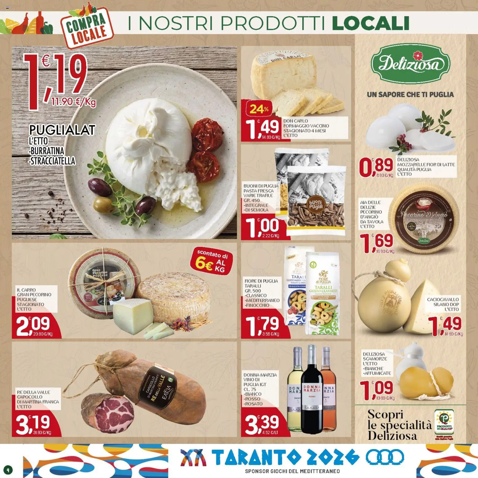 Volantino CRAI del 20/08/2026 | Pagina: 4 | Prodotti: Formaggio, Pasta, Taralli, Specialità