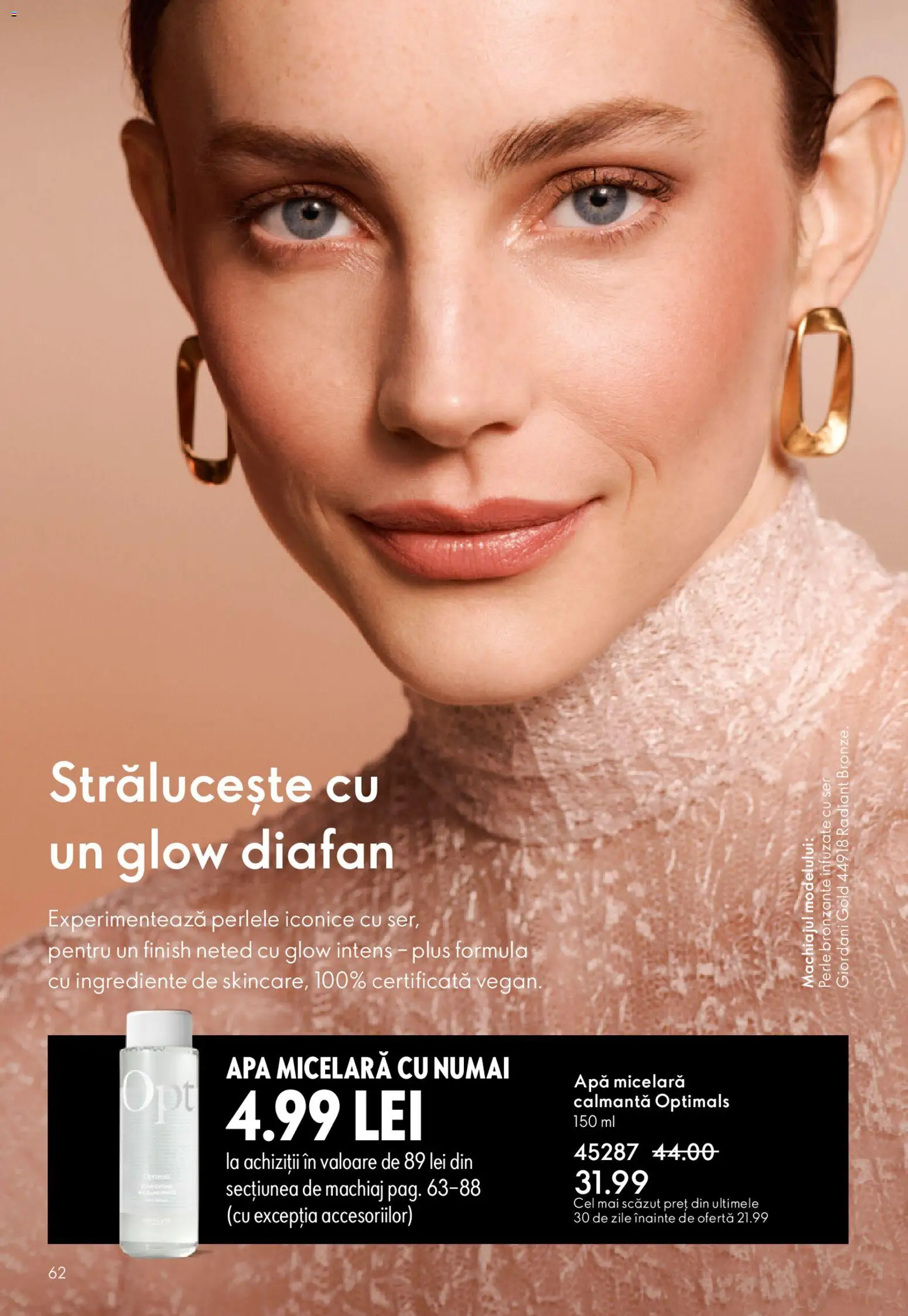 Noul catalog Oriflame – valabil de la 27.05.2026 | Pagină: 62 | Produse: Perle bronzante, Machiaj, Apă micelară, Apă