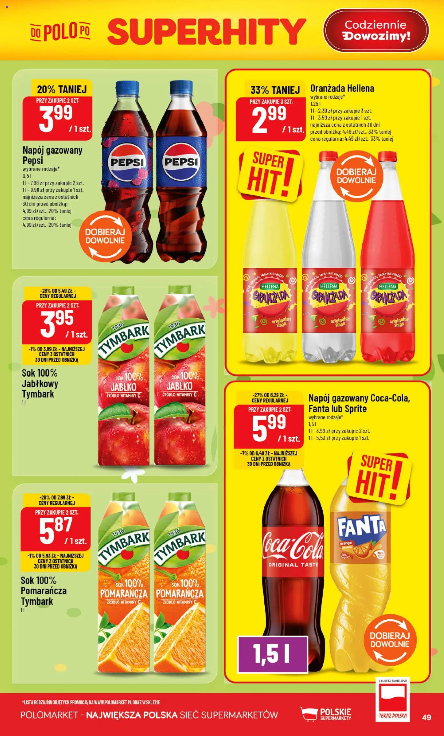 POLOmarket gazetka od 19.08.2026 | Strona: 49 | Produkty: Tymbark, Sprite, Oranżada hellena, Sok
