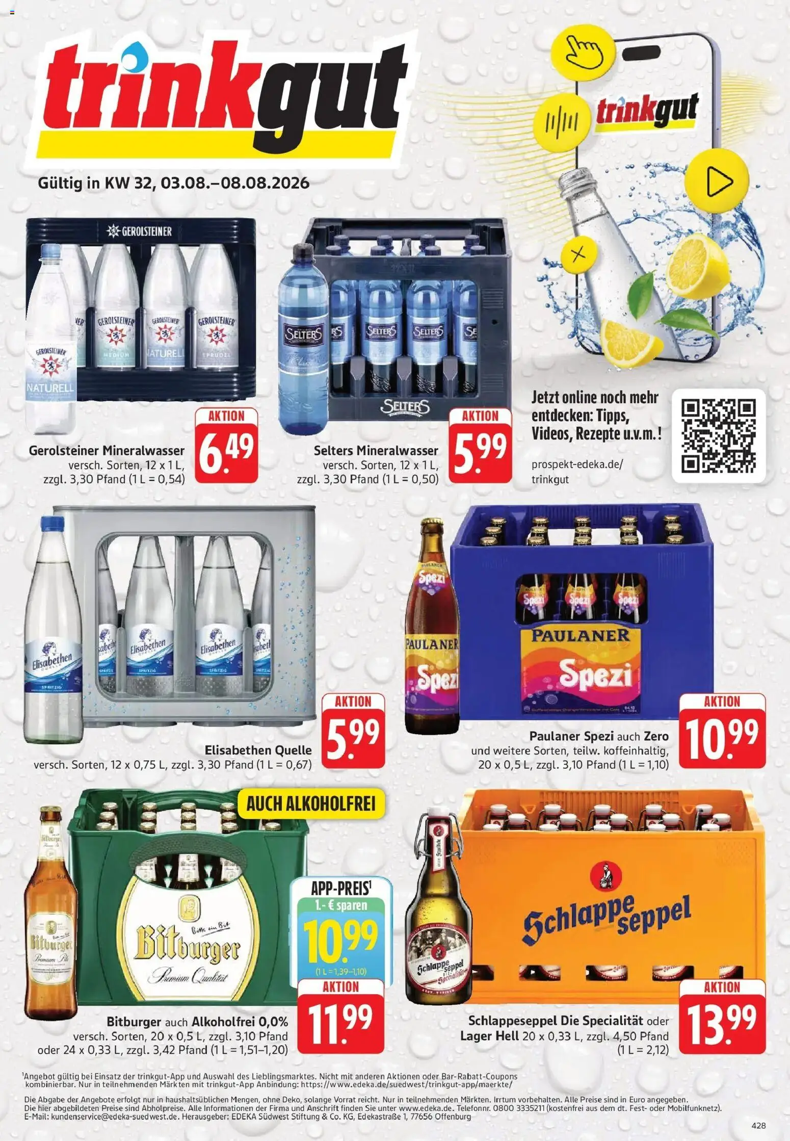 Trinkgut Prospekt Idstein – gültig ab 03.08.2026 | Seite: 1 | Produkte: Bitburger, Mineralwasser, Paulaner, Gerolsteiner