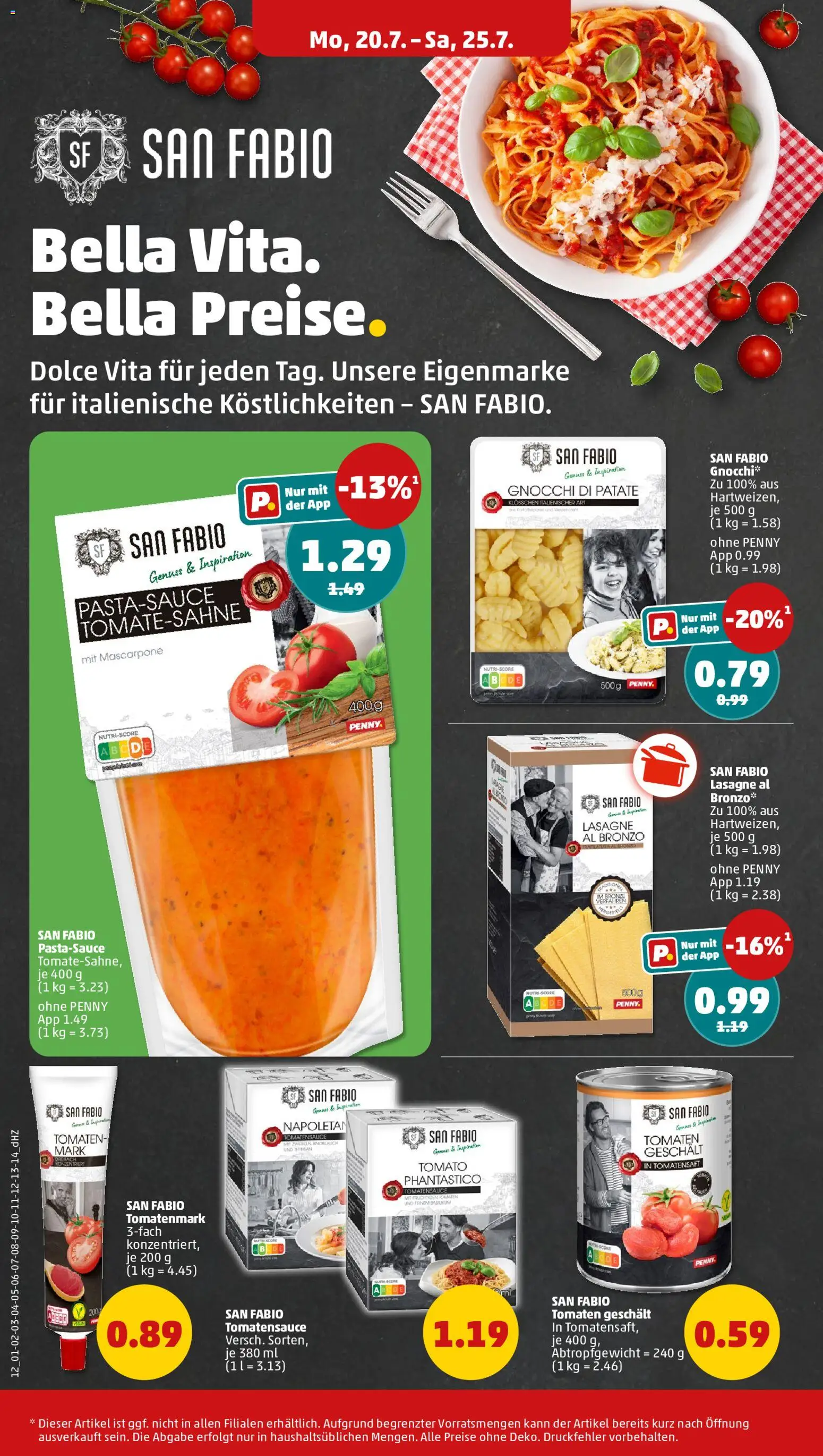 Penny Prospekt – gültig ab 20.07.2026 | Seite: 14 | Produkte: Gnocchi, Tomaten, Lasagne, Knoblauch