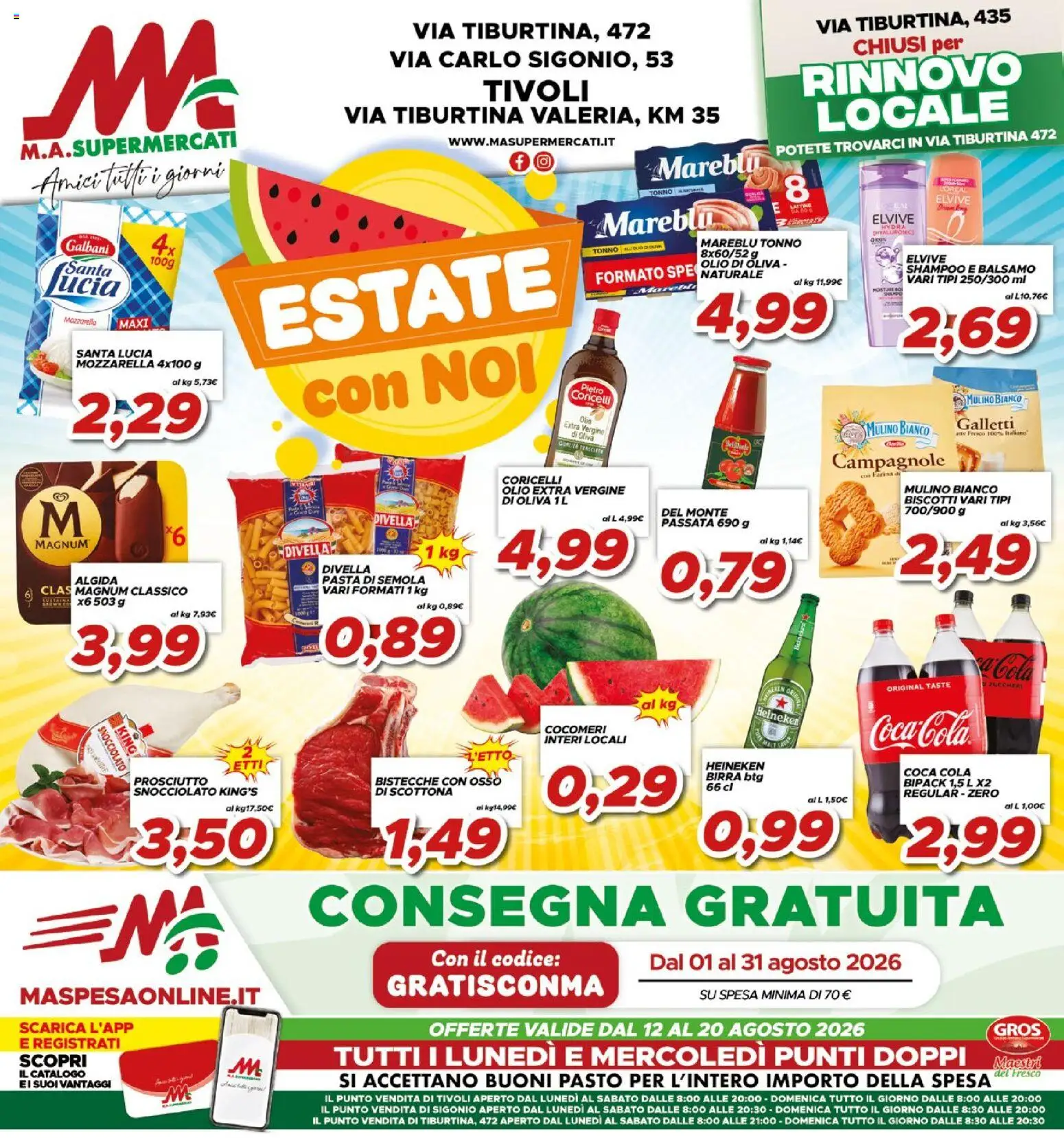 Volantino Ma Supermercati del 12/08/2026 | Pagina: 1 | Prodotti: Magnum, Mozzarella, Olio, Coca Cola