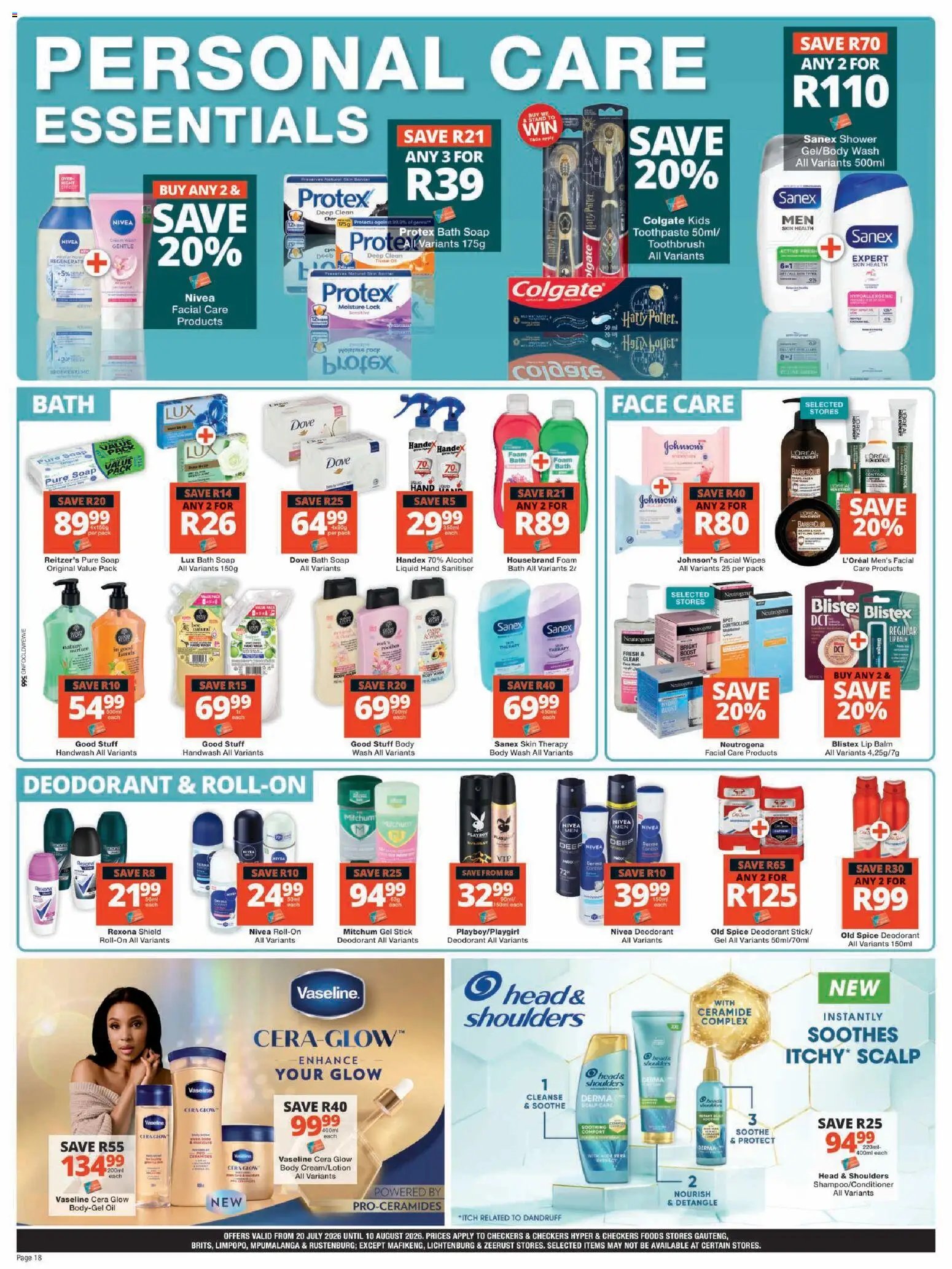 New Checkers catalogue – valid from 20/07/2026 | Page: 18 | Products: Handwash, Bath, Foam, Toothbrush