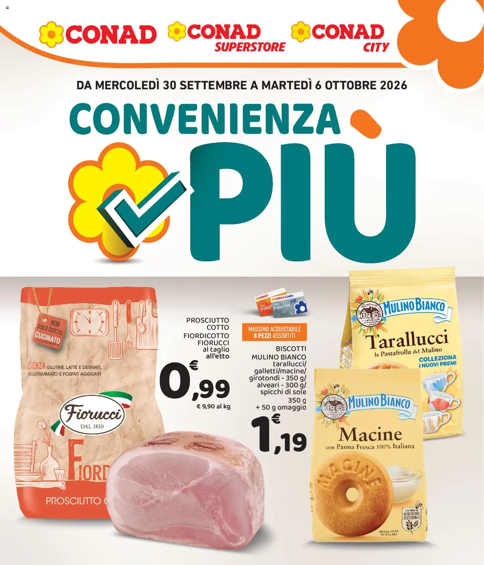 Volantino Conad del 30/09/2026 | Pagina: 1 | Prodotti: Prosciutto Cotto, Panna, Prosciutto, Farina