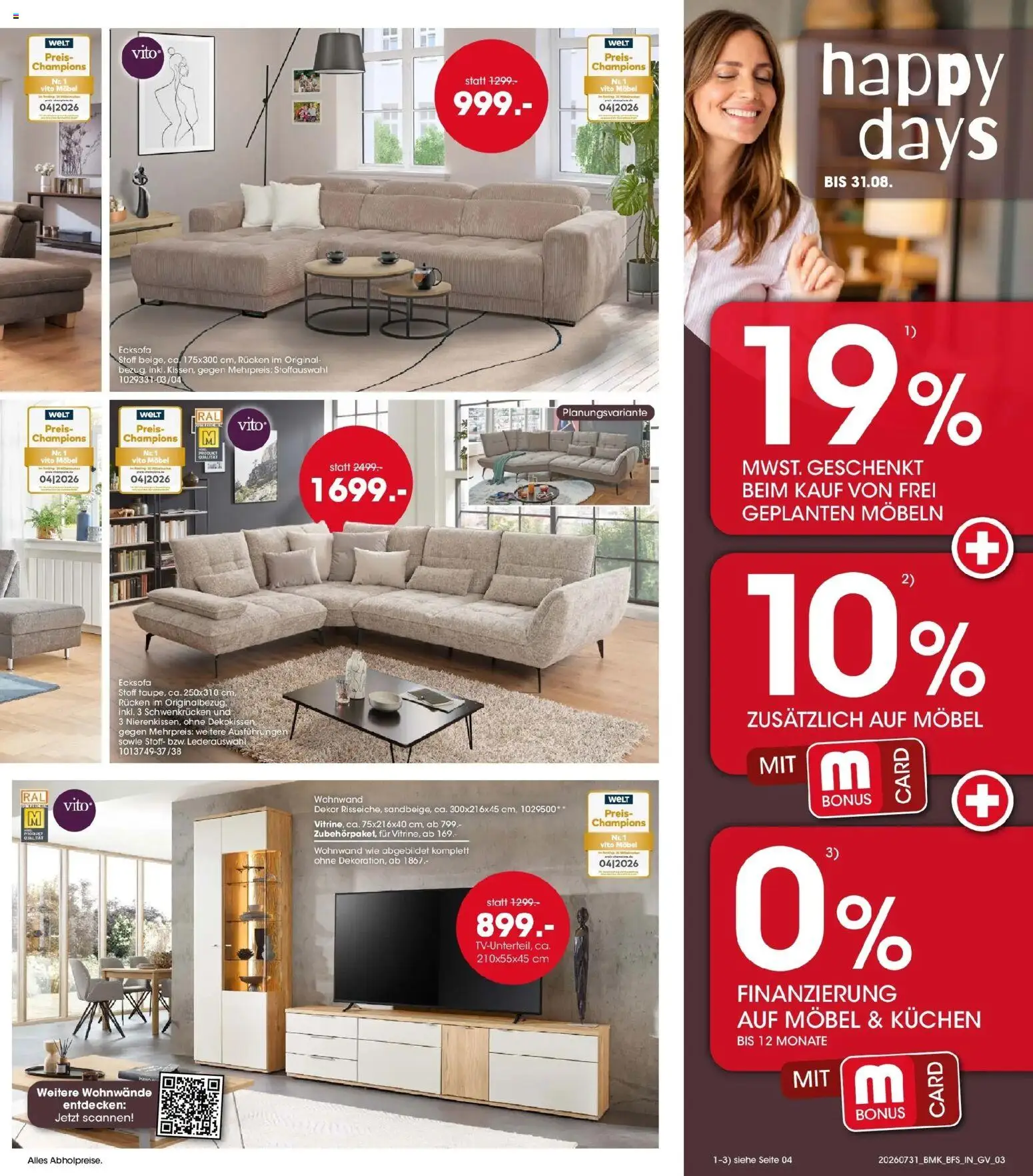 Möbel Martin Happy Days – gültig ab 31.07.2026 | Seite: 3 | Produkte: Ecksofa, Wohnwand, Kuchen