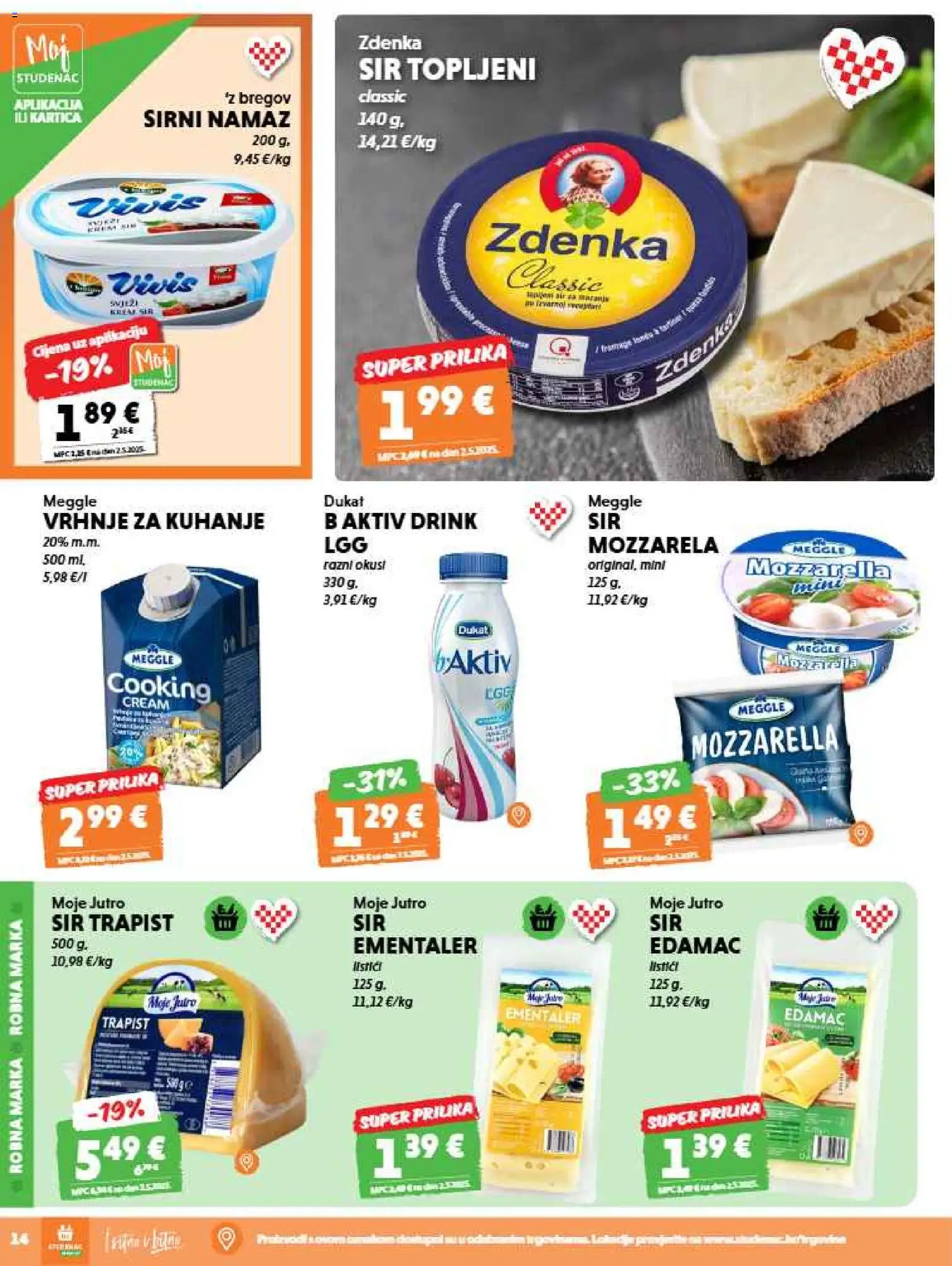 Studenac katalog | vrijedi od 27.05.2026 | Stranica: 14 | Proizvodi: Vrhnje za kuhanje, Sir, Trapist, Namaz