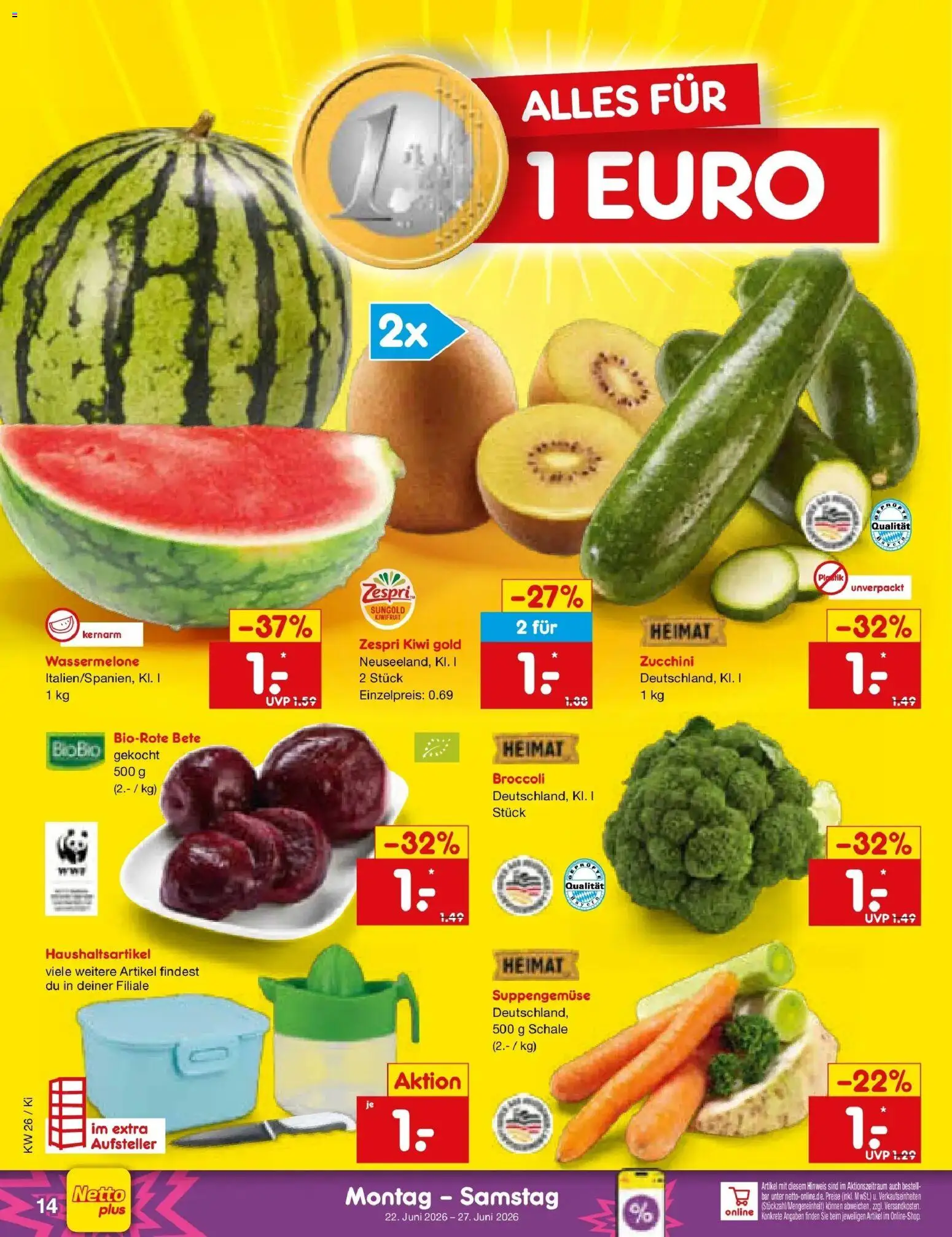 Netto Marken-Discount Prospekt Oberhaid – gültig ab 21.06.2026 | Seite: 18 | Produkte: Wassermelone, Zucchini, Kiwi