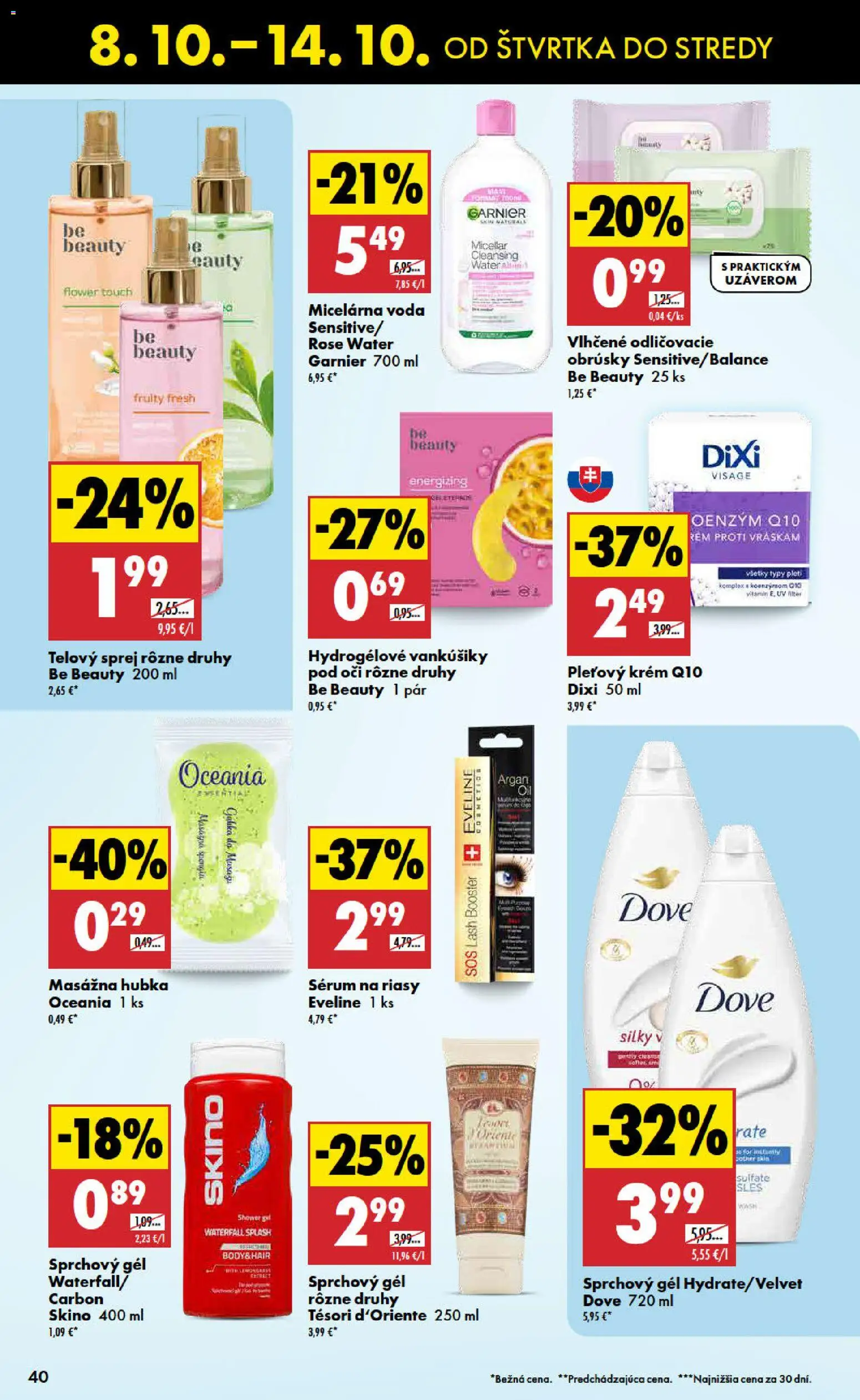 Nové Biedronka akcie – leták je platný od 08.10.2026 | Strana: 40 | Produkty: Hubka, Sprchový gél, Krém, Voda