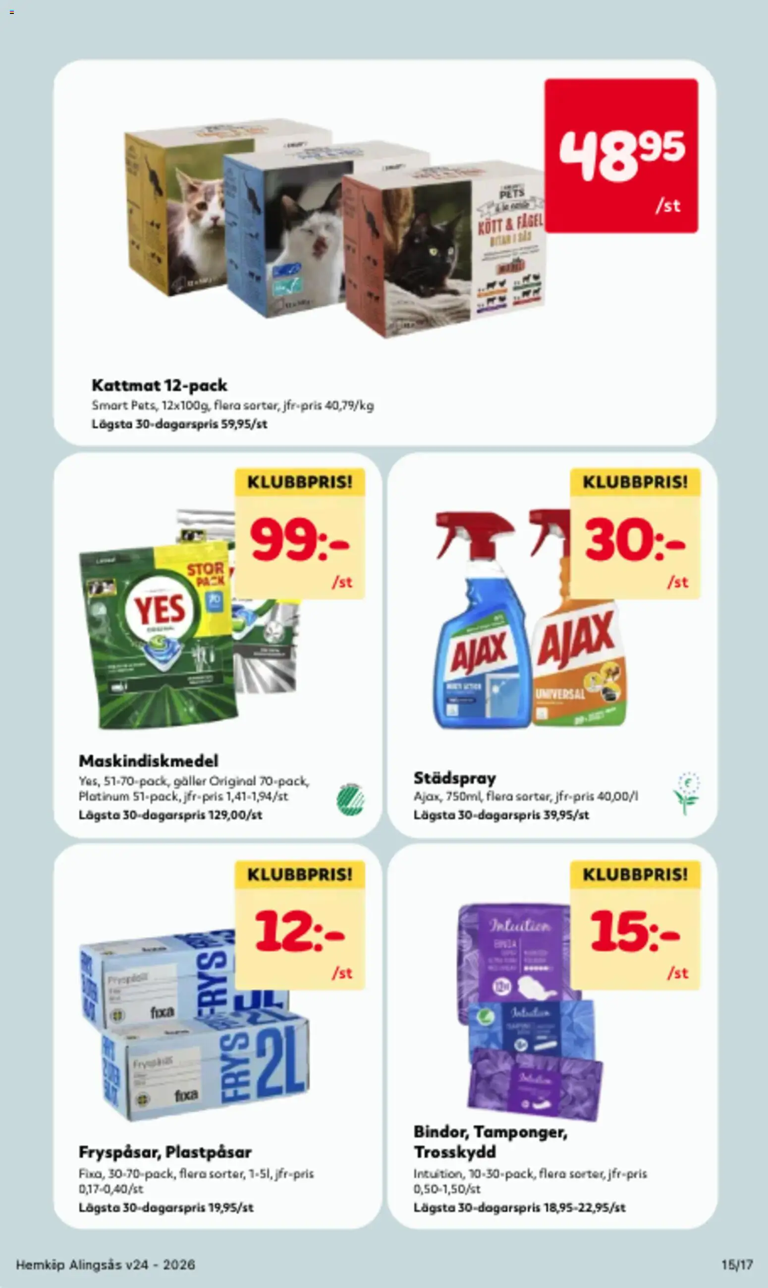 Hemköp reklamblad aktuell från 08.06.2026 | Sida: 15 | Produkter: Trosskydd, Galler, Kattmat, Frys