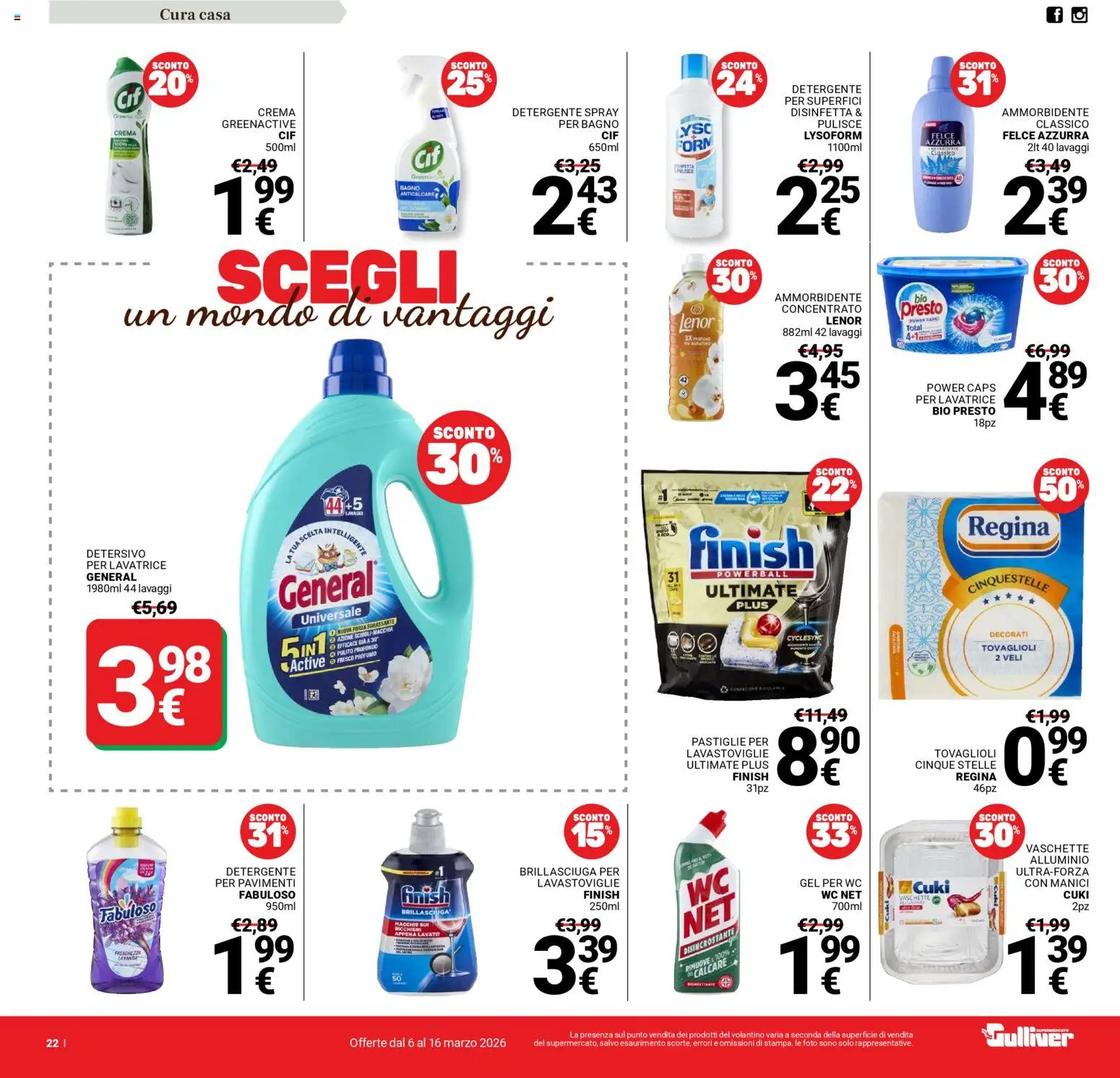 Volantino Gulliver del 06.03.2026 | Pagina: 22 | Prodotti: Crema, Pastiglie per lavastoviglie, Lavastoviglie, Bagno