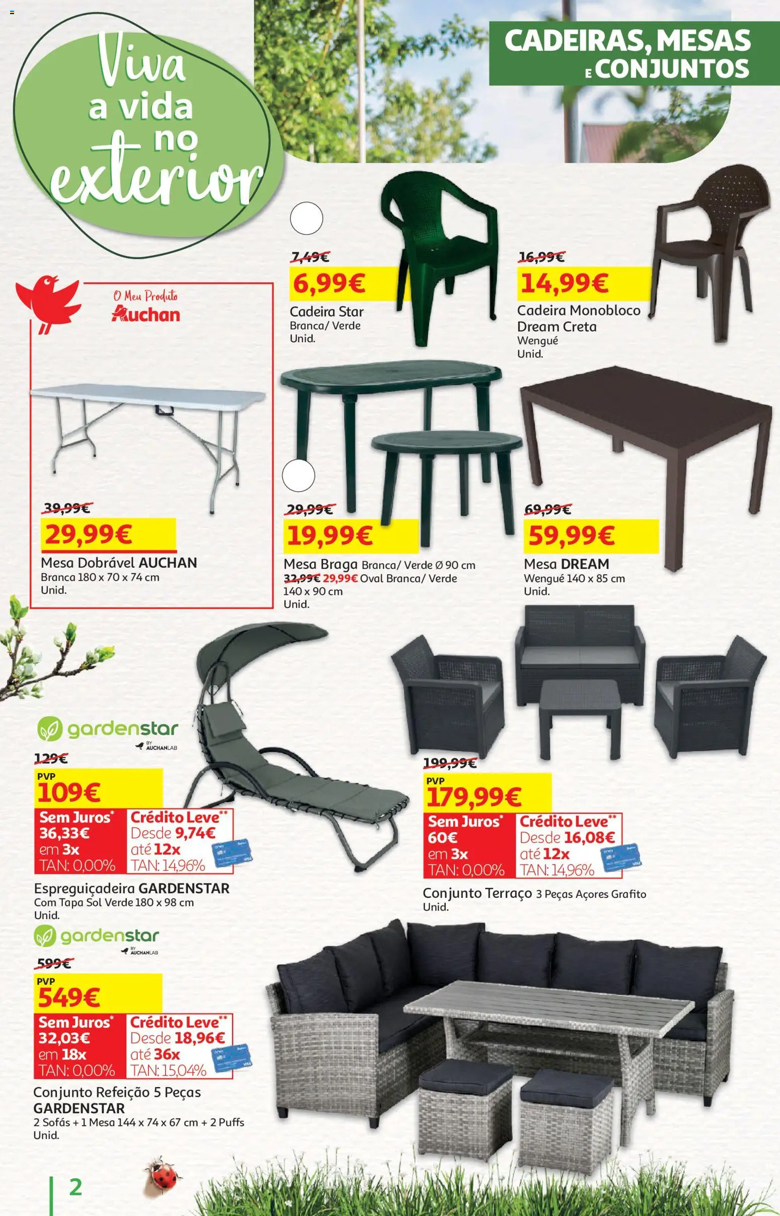 Auchan Vida no Exterior + Dia da Criança │ válido de 22.05.2026 | Página: 2 | Produtos: Sofás, Espreguiçadeira, Mesa, Cadeira