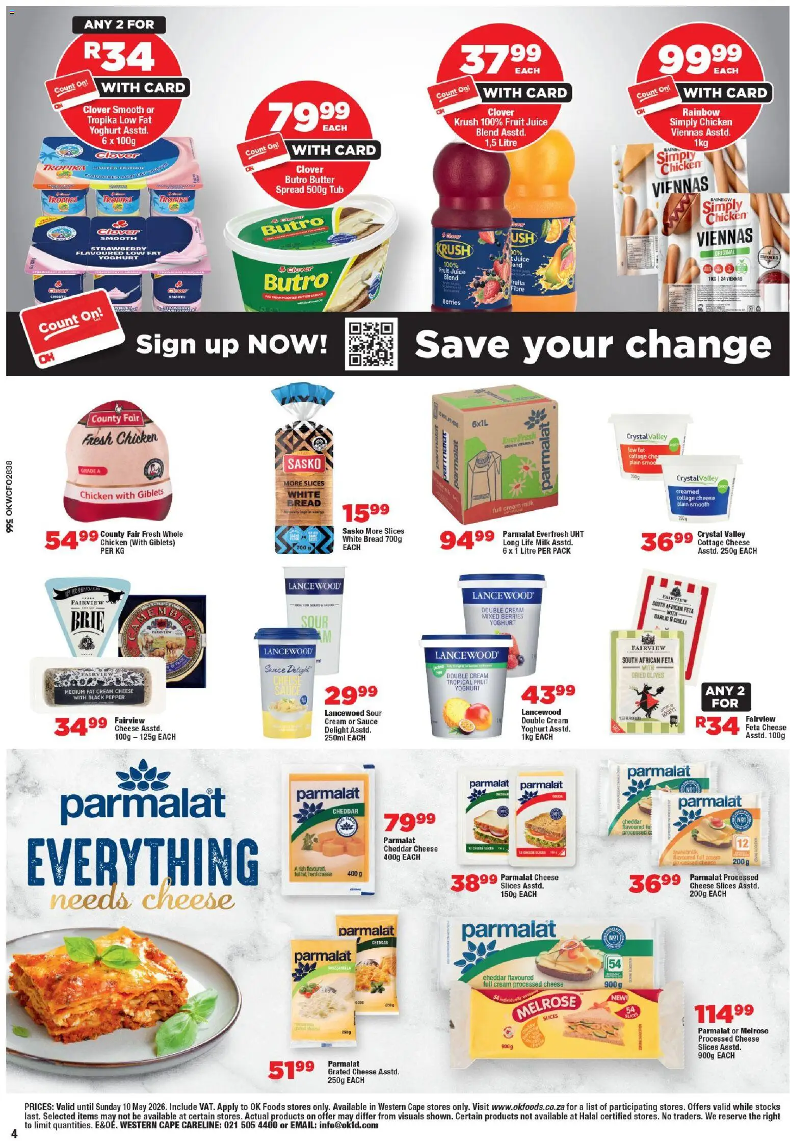 New OK Foods catalogue – valid from 24.04.2026 | Page: 4 | Products: Cottage cheese, Fruit, Sauce, Máscara de pestañas