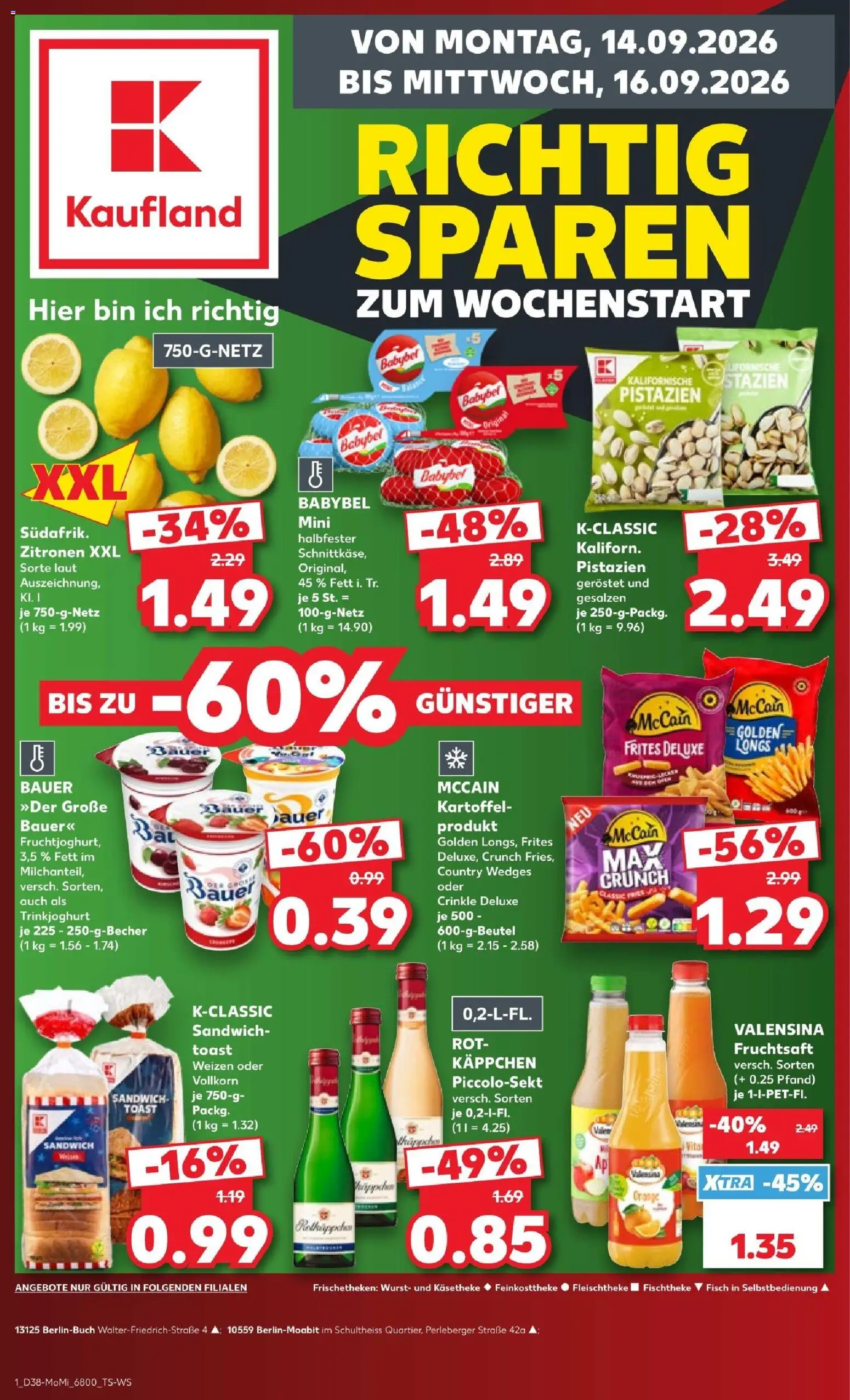 Kaufland Prospekt – gültig ab 14.09.2026 | Seite: 1 | Produkte: Valensina, Fisch, Trinkjoghurt, Zitronen