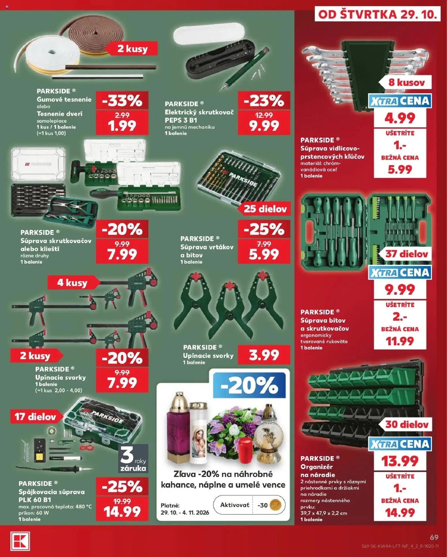 Nové Kaufland akcie – leták je platný od 29.10.2026 | Strana: 69 | Produkty: Organizér, Skrutkovač, Náradie, Parkside