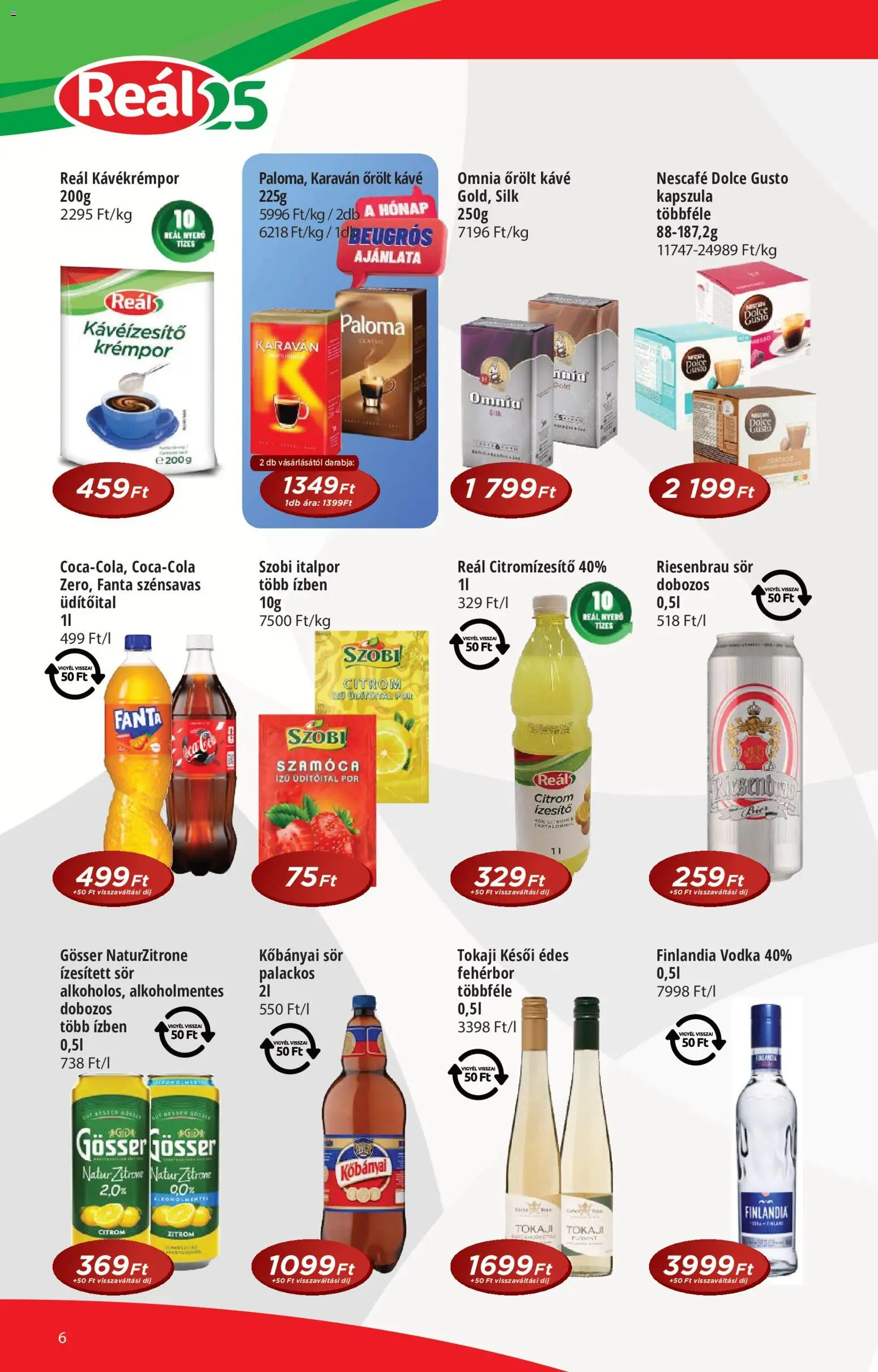 Reál akciós ujság - amely érvényes a következő dátumtól: 20.05.2026 | Oldal: 6 | Termékek: Dolce Gusto, Nescafé, Kisela pavlaka, Fehérbor