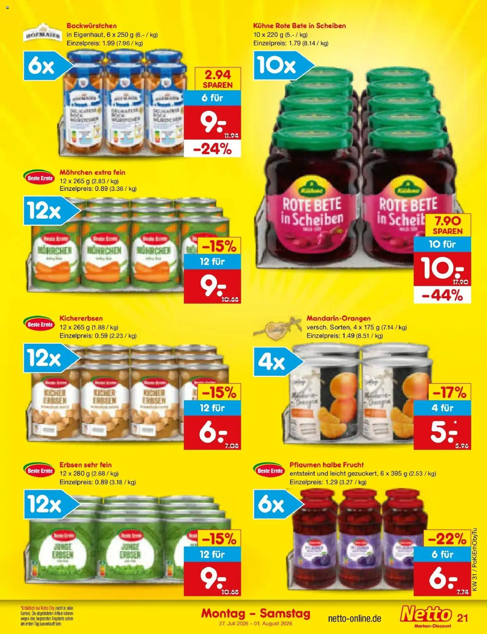 Netto Marken-Discount Prospekt Mauern – gültig ab 27.07.2026 | Seite: 33 | Produkte: Pflaumen, Erbsen