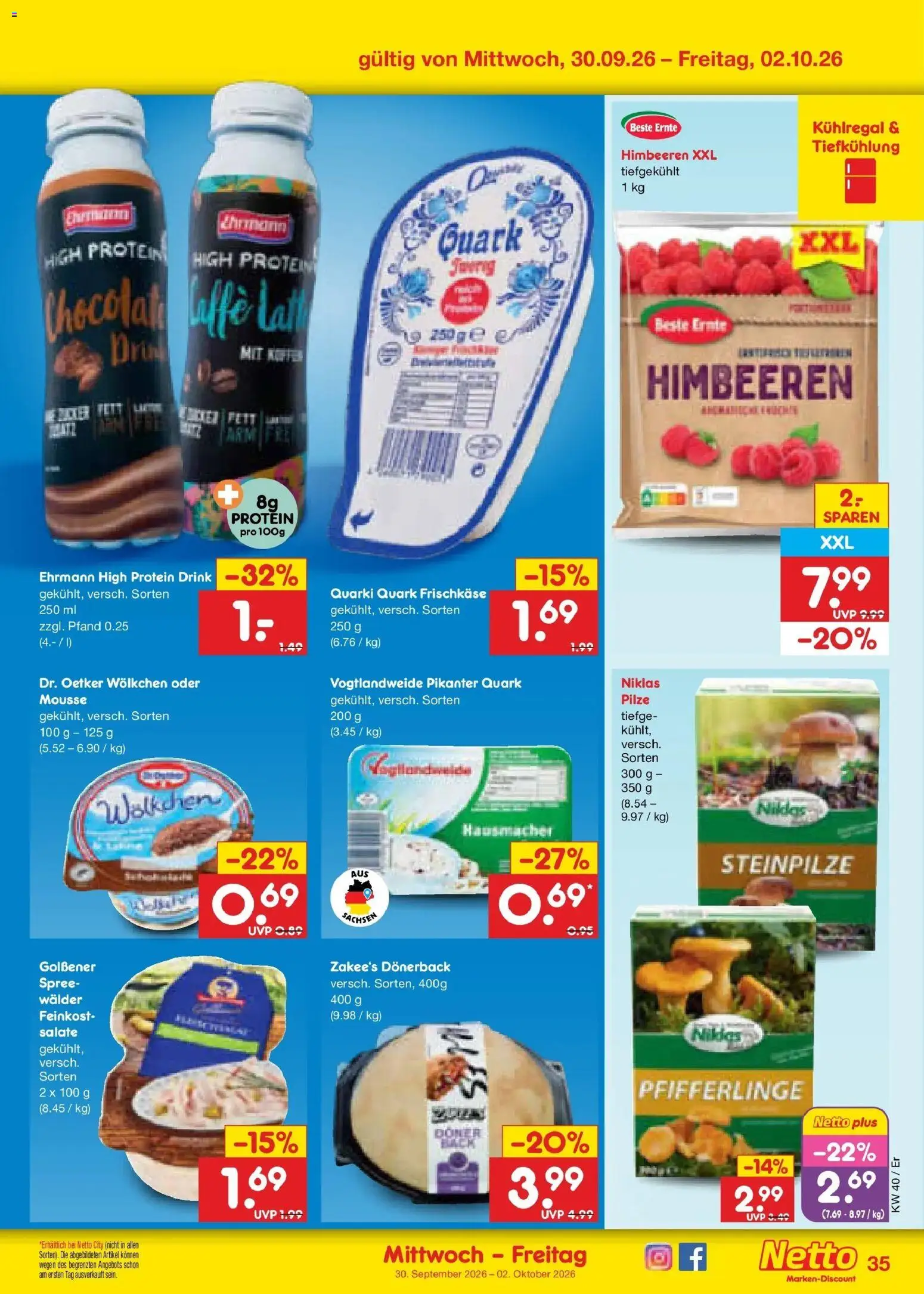 Netto Marken-Discount Prospekt Nordhausen – gültig ab 28.09.2026 | Seite: 53 | Produkte: Himbeeren, Quark, Pfifferlinge, Frischkase