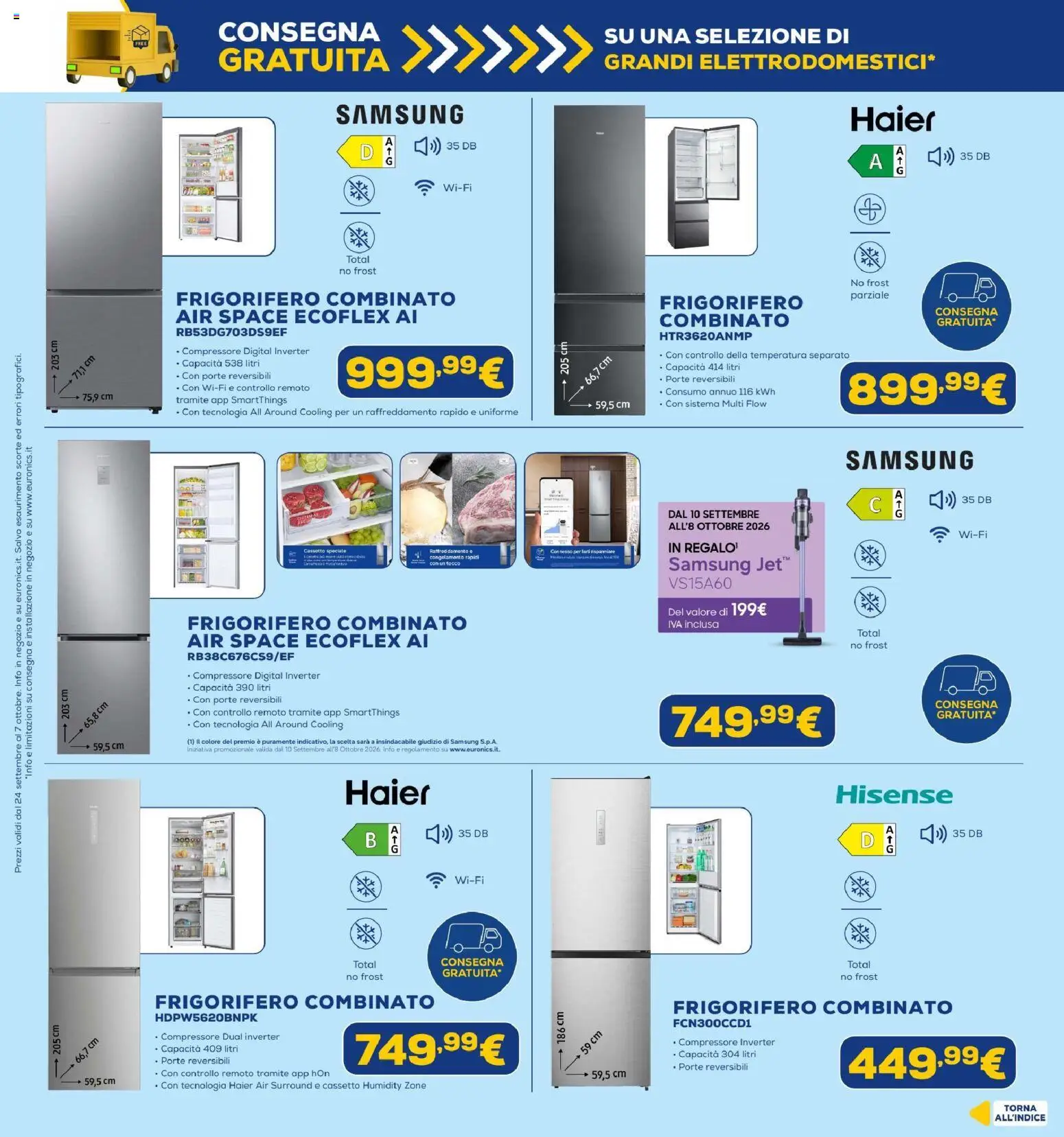 Volantino Euronics del 24/09/2026 | Pagina: 6 | Prodotti: Compressore, Frigorifero, Frigorifero combinato, Samsung