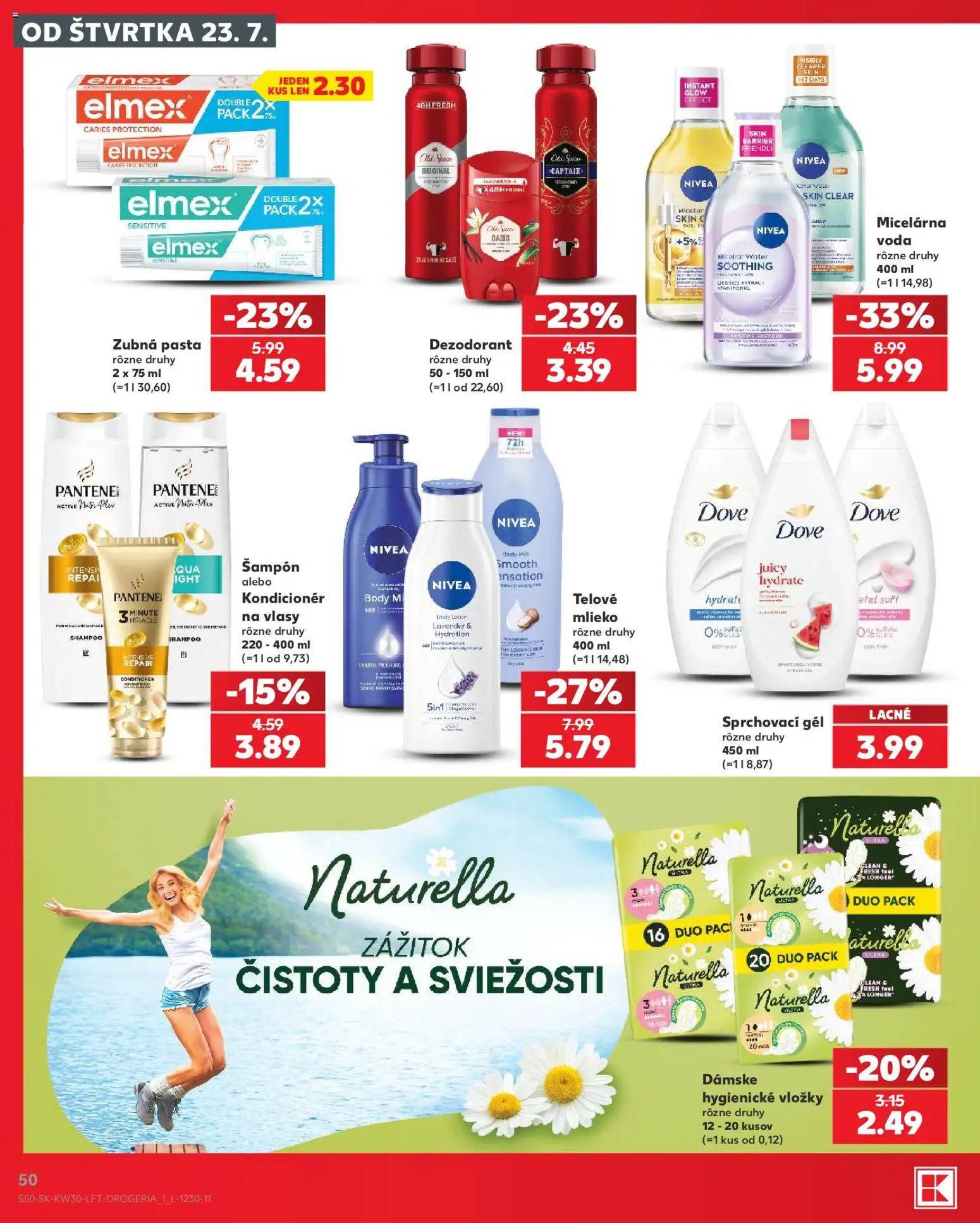 Nové Kaufland akcie – leták je platný od 23.07.2026 | Strana: 50 | Produkty: Mlieko, Nivea, Šampón, Dezodorant