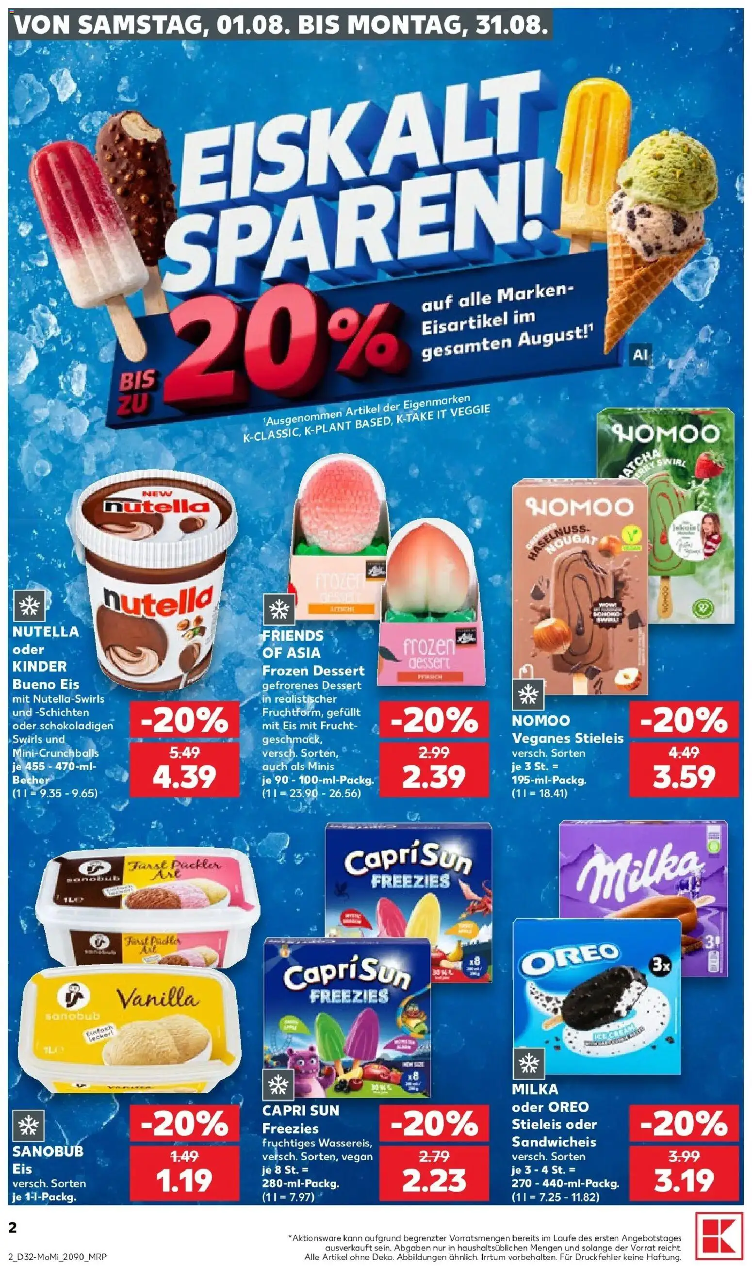 Kaufland Prospekt Borna – gültig ab 03.08.2026 | Seite: 2 | Produkte: Capri sun, Milka, Nutella, Eis