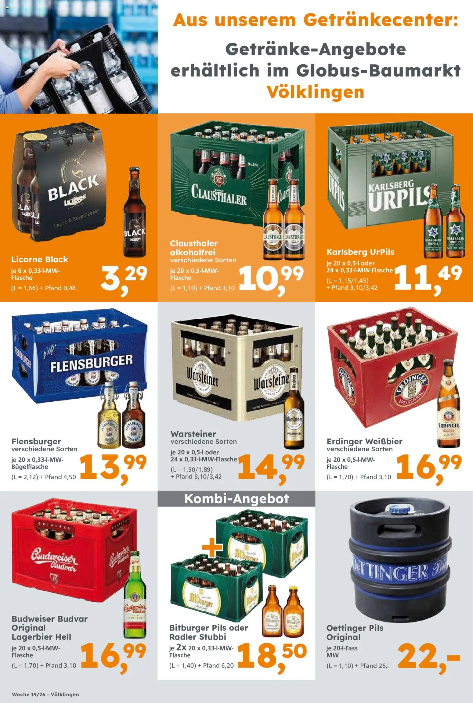 Globus Baumarkt Prospekt Saarbrücken	 – gültig ab 04.05.2026 | Seite: 16 | Produkte: Weißbier, Oettinger, Flensburger, Budweiser