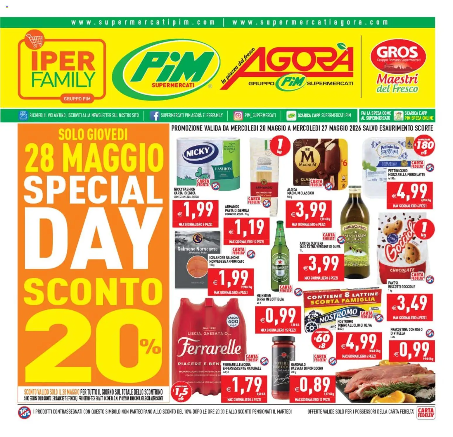 Volantino PIM Supermercati del 20.05.2026 | Pagina: 1 | Prodotti: Pomodoro, Olio, Pasta, Tonno