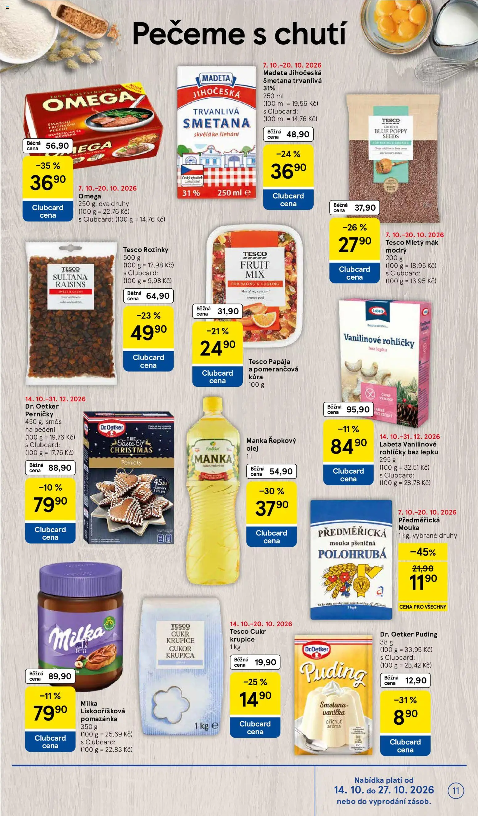 Tesco leták - Supermarket od 14.10.2026 | Strana: 11 | Produkty: Rozinky, Cukr krupice, Mletý mák, Mouka