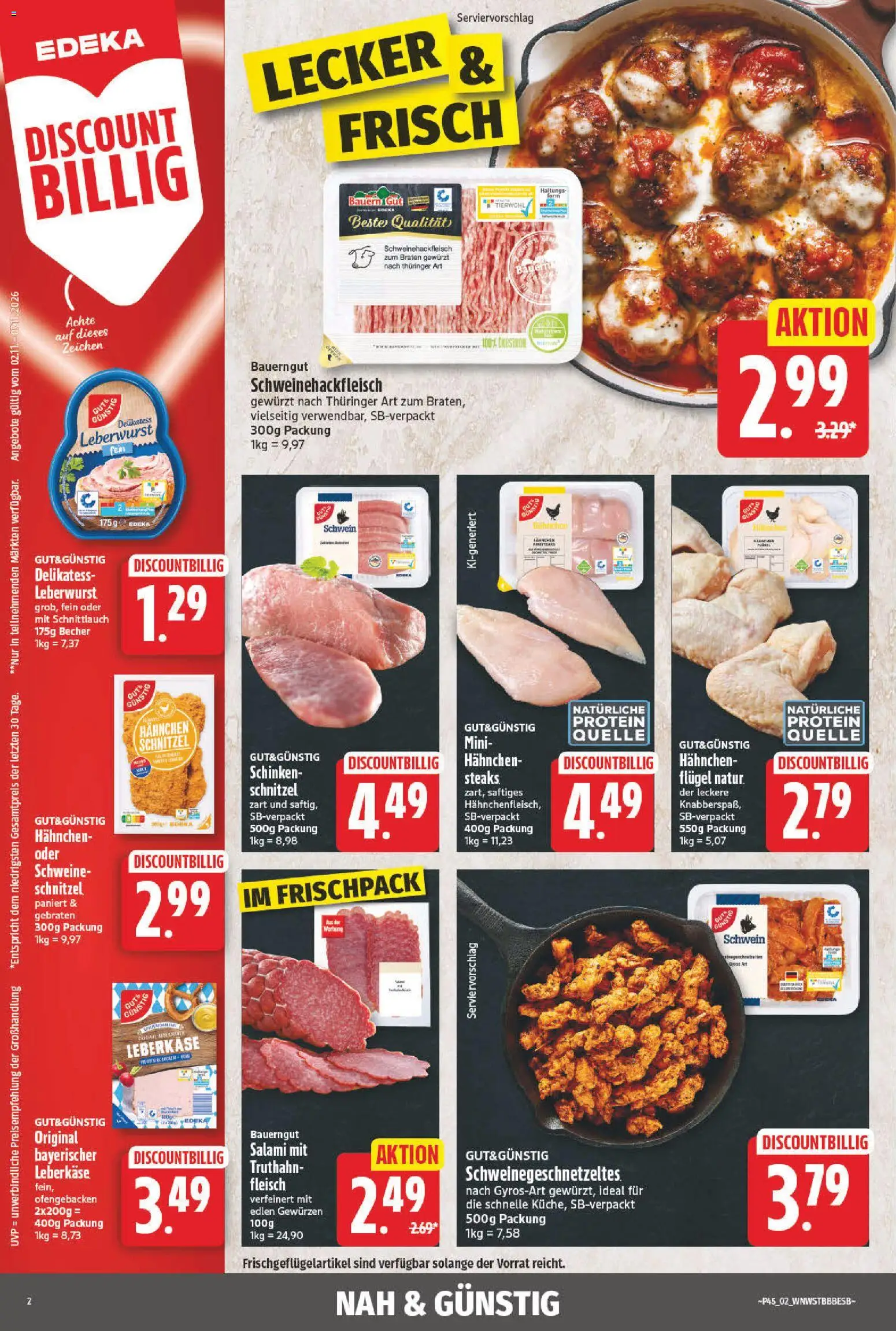 NP Discount Prospekt – gültig ab 02.11.2026 | Seite: 2 | Produkte: Schnitzel, Bauerngut, Salami, Fleisch