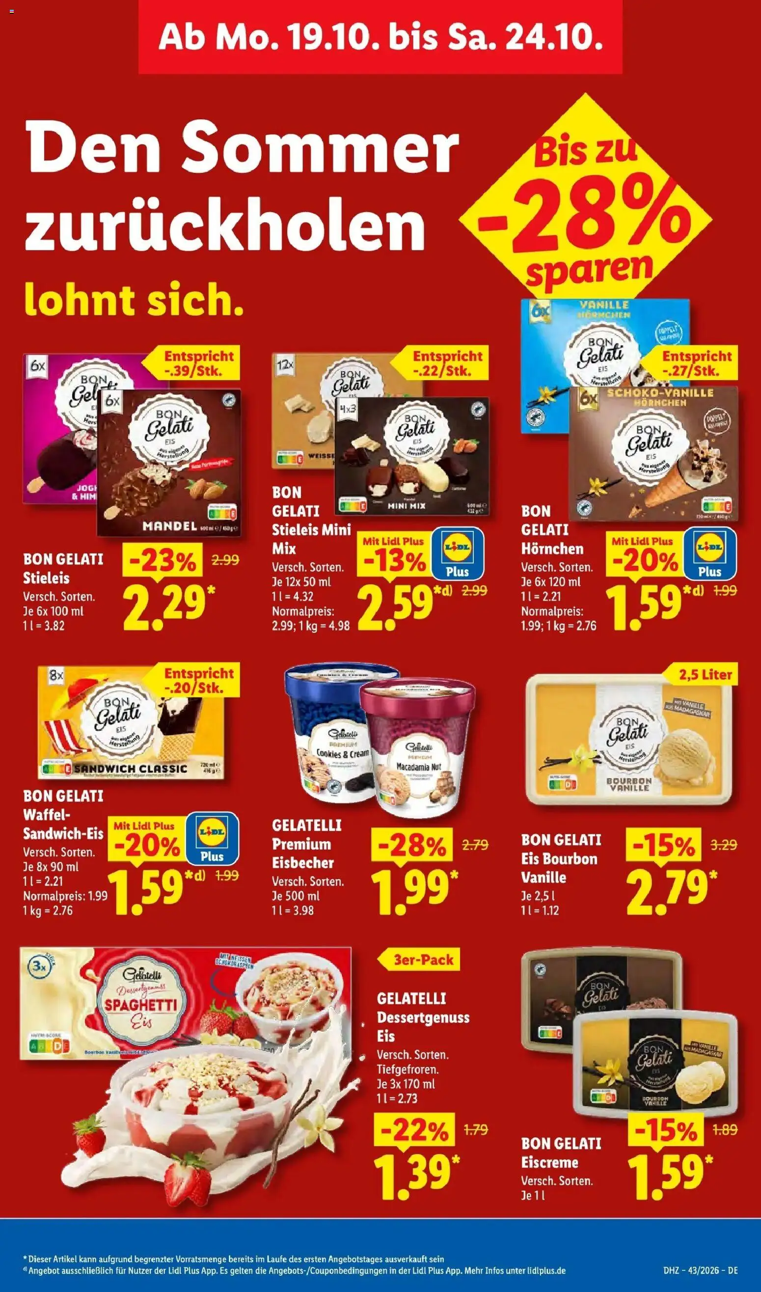 Lidl Prospekt Braunschweig (ab 19.10.2026) zum Blättern » Angebote | Seite: 23 | Produkte: Spaghetti, Eiscreme, Vanille, Bourbon
