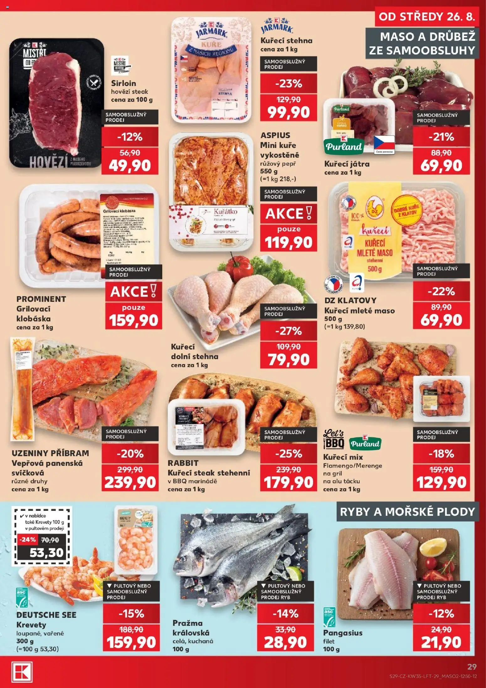 Kaufland leták - Plzeň Bory od 26.08.2026 | Strana: 29 | Produkty: Drůbež, Hovězí, Kuřecí mleté maso, Uzeniny