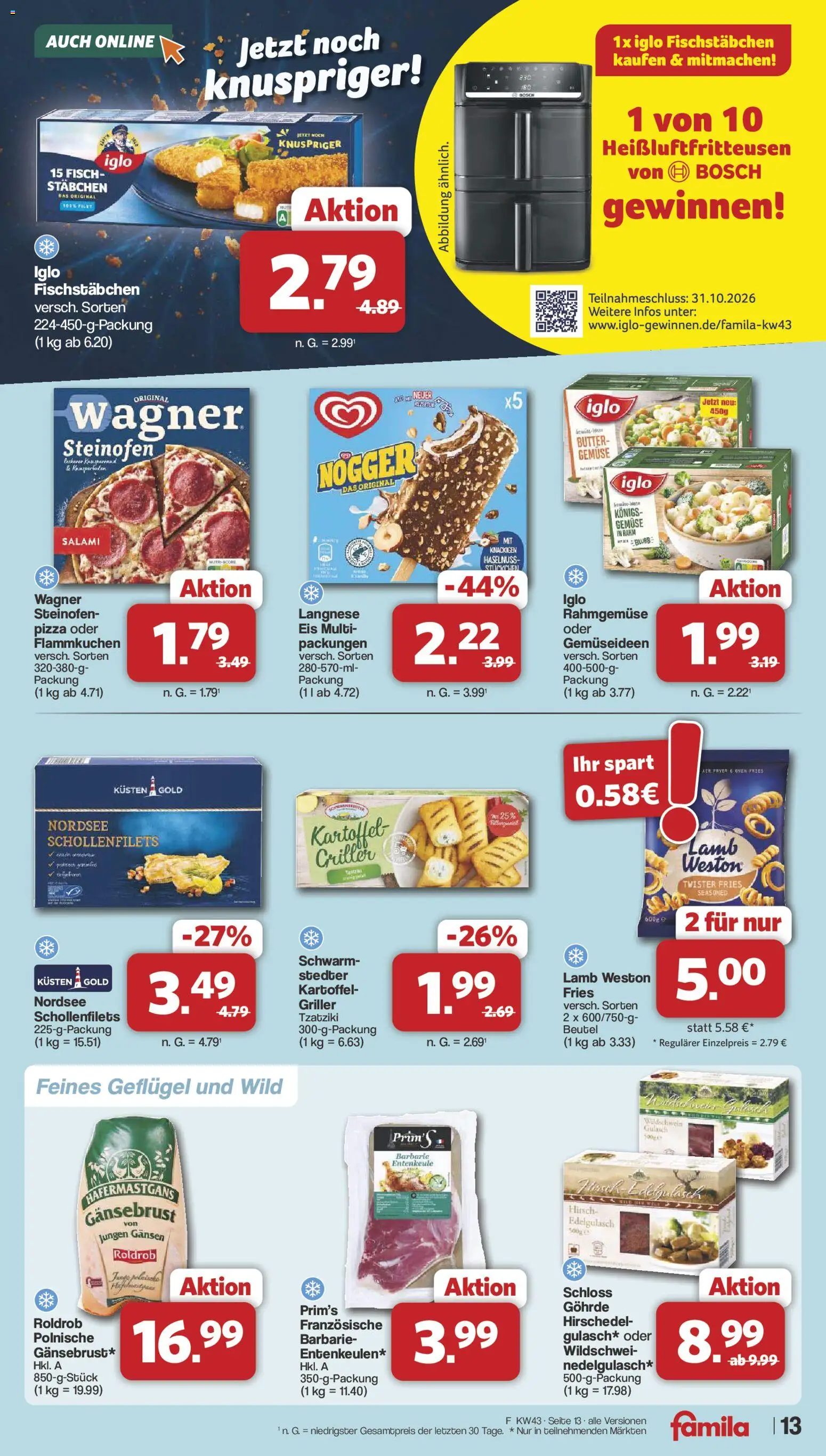 Famila Nordwest Prospekt – gültig ab 19.10.2026 | Seite: 13 | Produkte: Bosch, Gemüse, Salami, Eis
