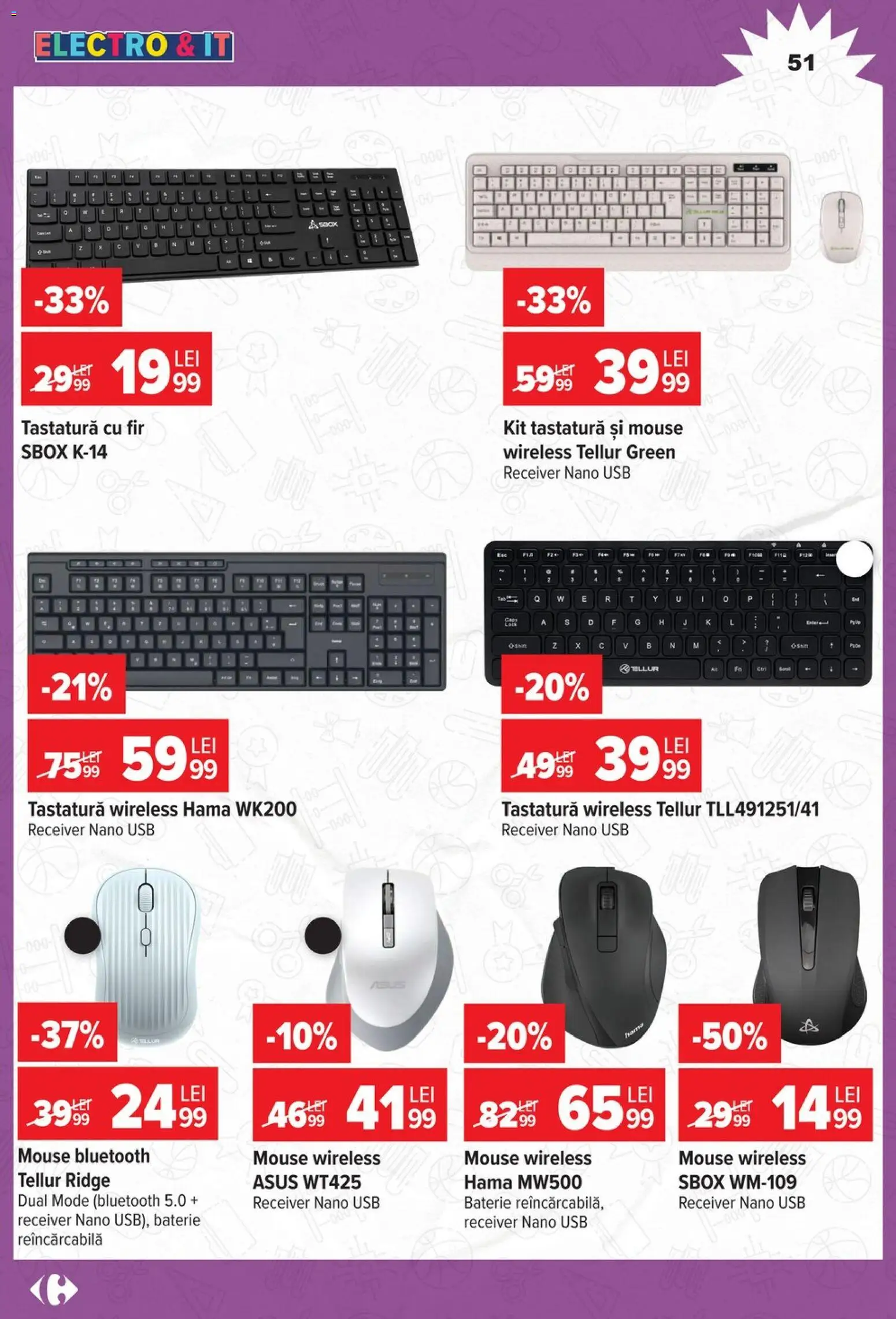 Noul catalog Carrefour – valabil de la 12.08.2026 | Pagină: 51 | Produse: Mouse, Tastatură, Usb, Baterie