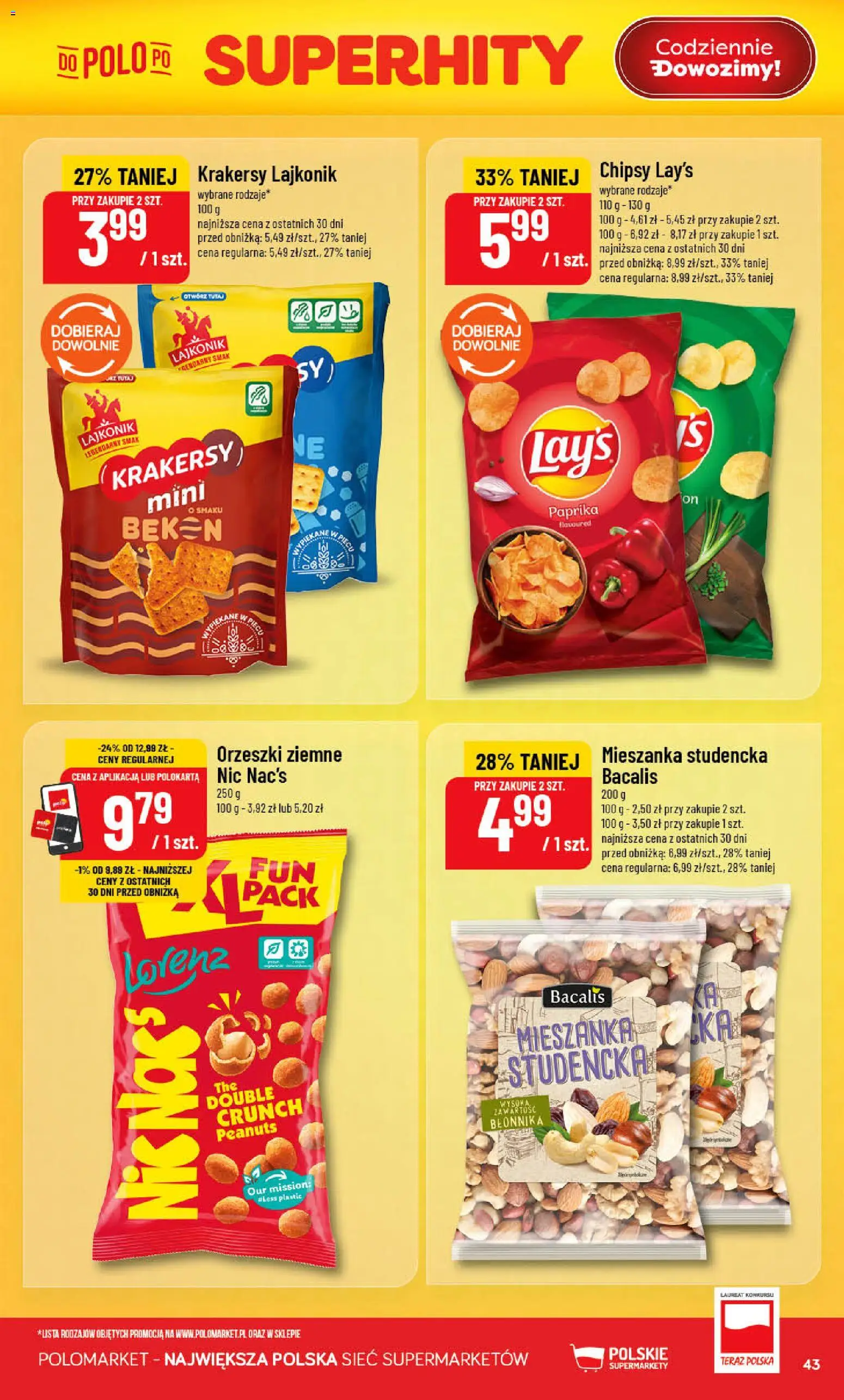 POLOmarket gazetka od 10.06.2026 | Strona: 43 | Produkty: Chipsy, Krakersy, Orzeszki ziemne