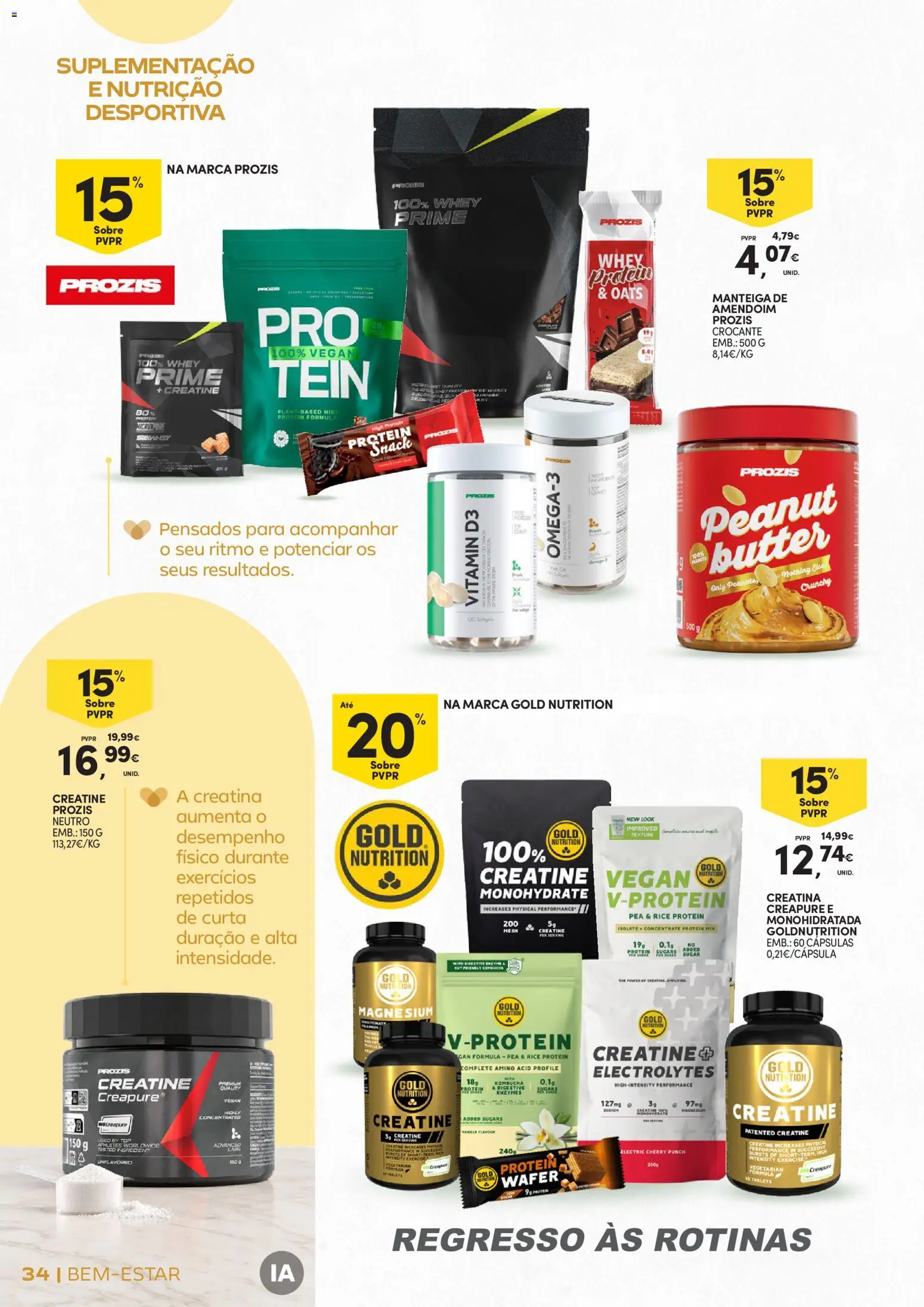 Continente Bem-Estar Assim toda a gente come melhor │ válido de 20/10/2026 | Página: 34 | Produtos: Kombucha, Cápsulas, Creatina, Manteiga